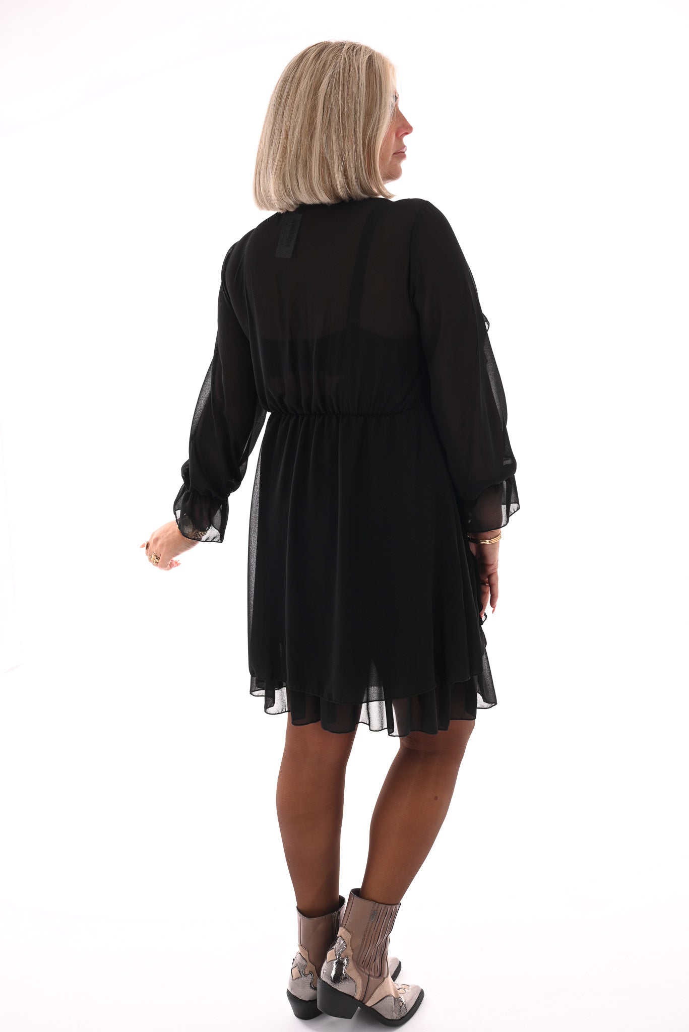 Kort jurkje ruffles zwart