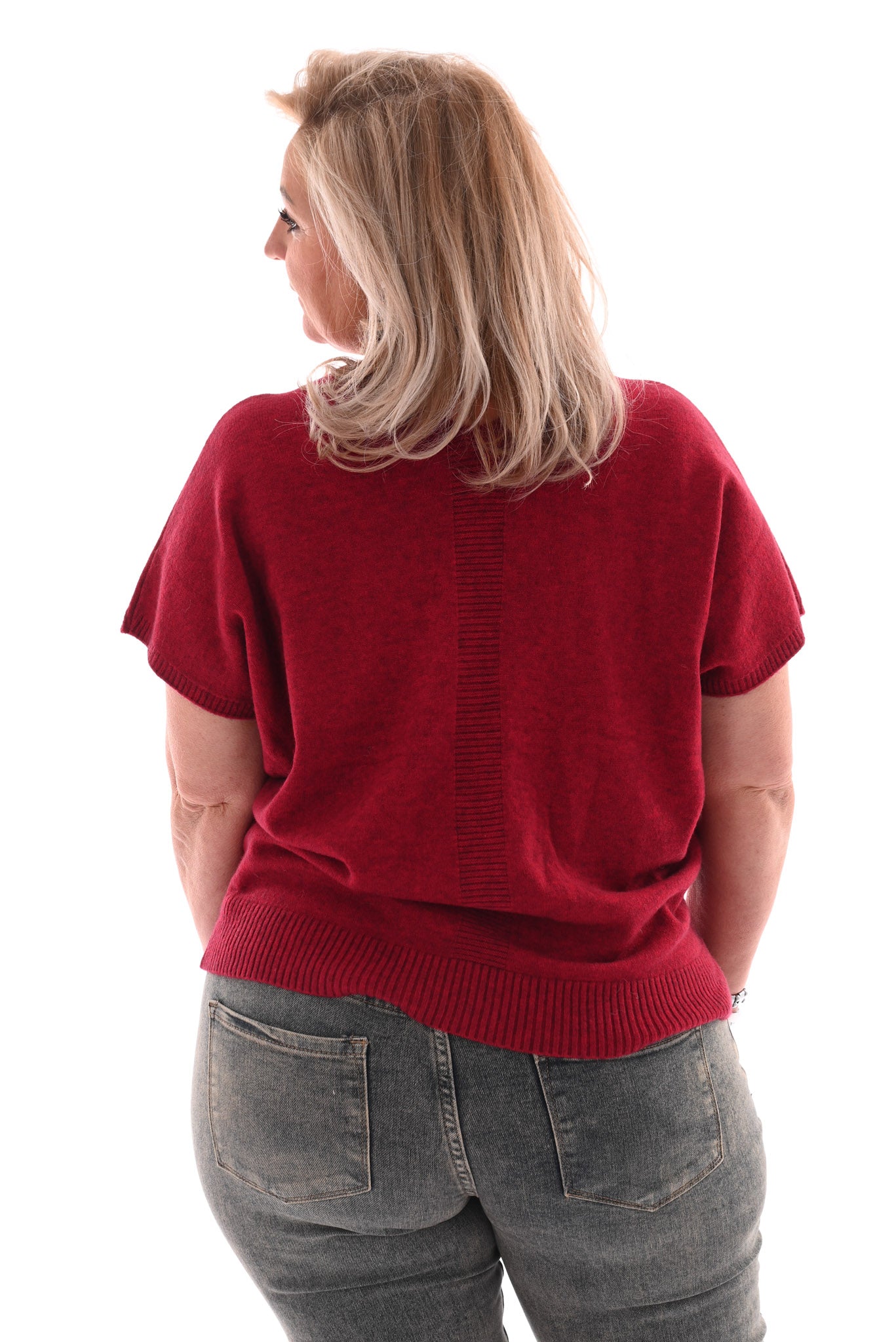 Gebreide v-hals top korte mouwen rood