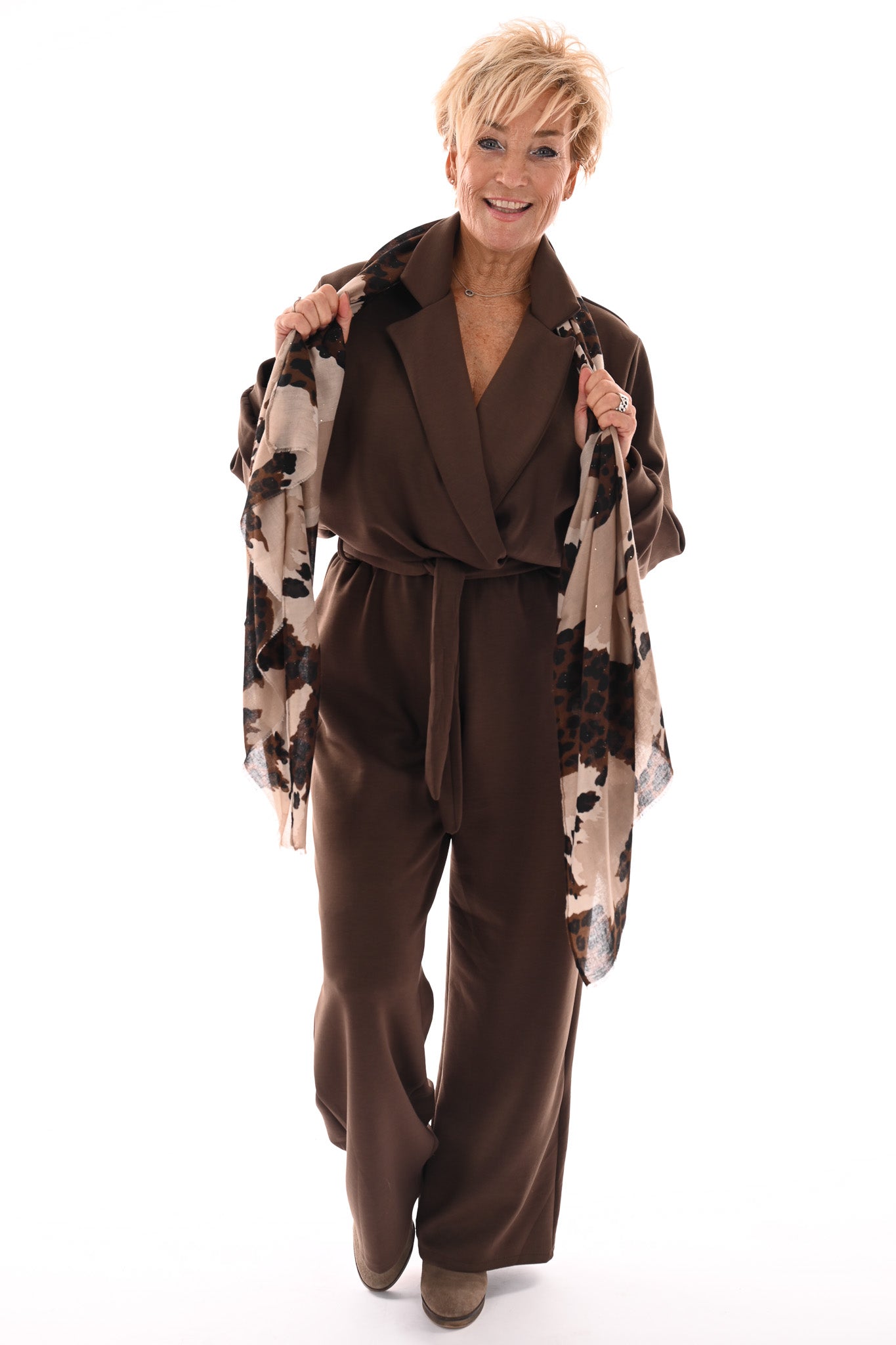 Jumpsuit met kraag bruin