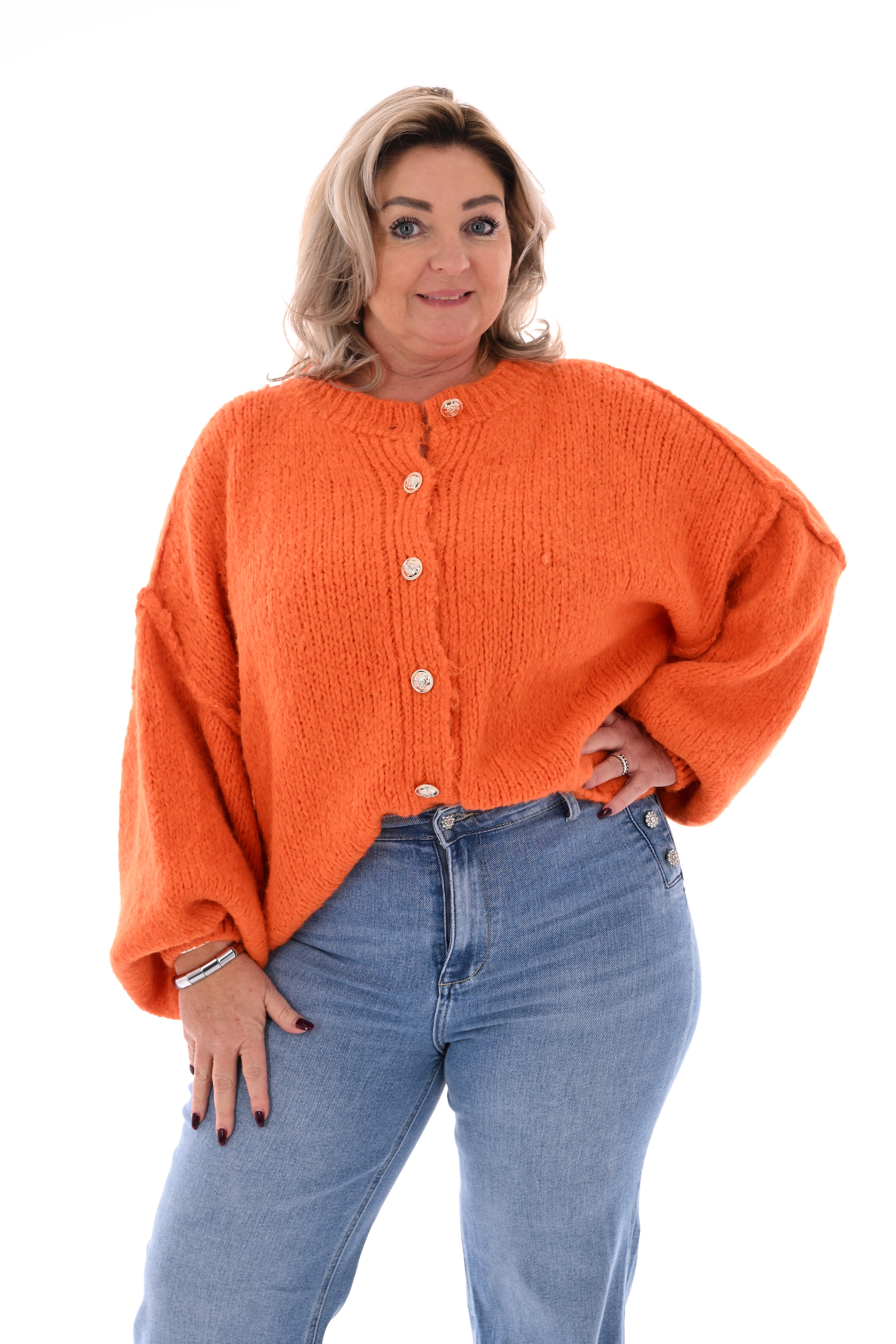 Grof gebreid vest met knopen oranje