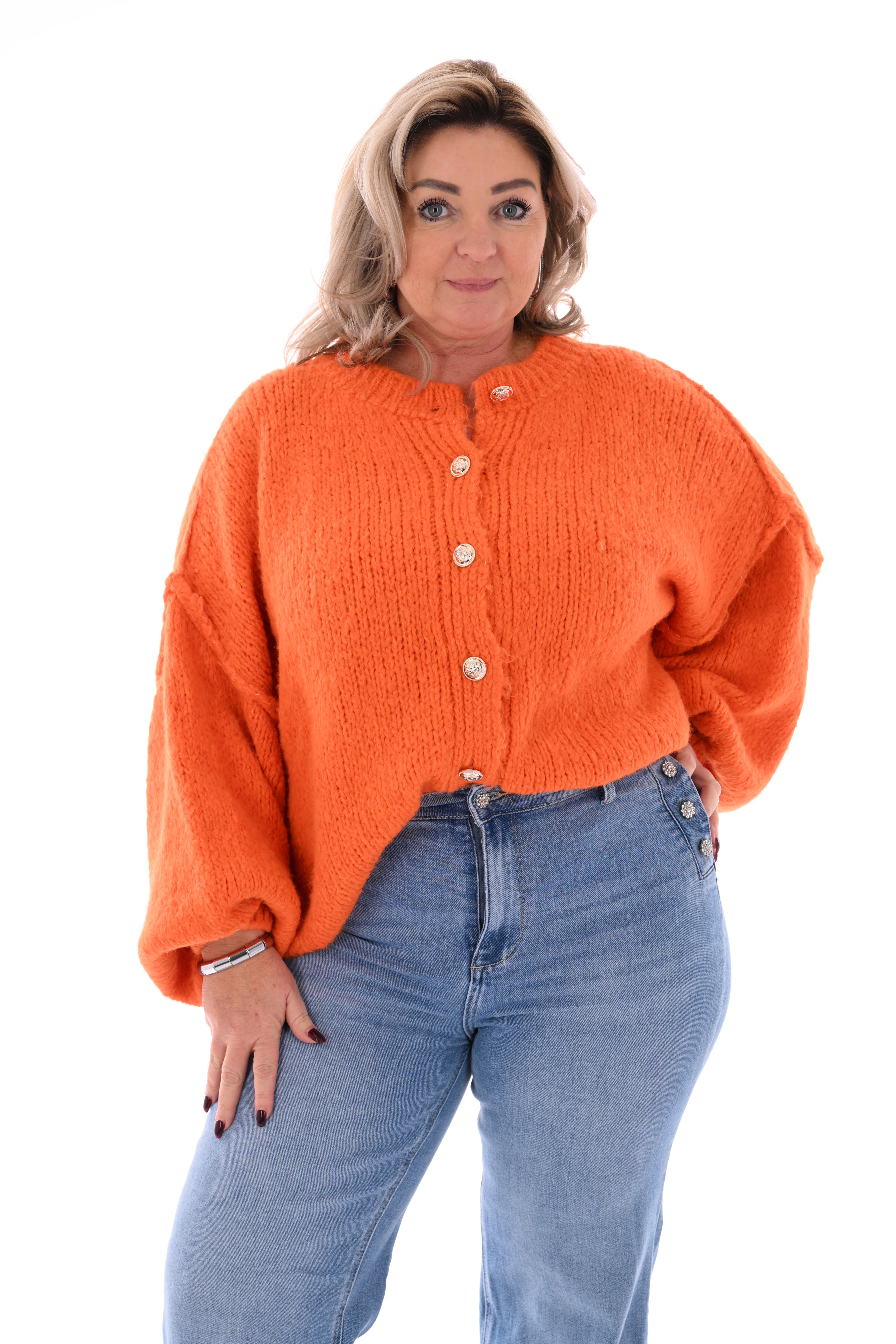 Grof gebreid vest met knopen oranje