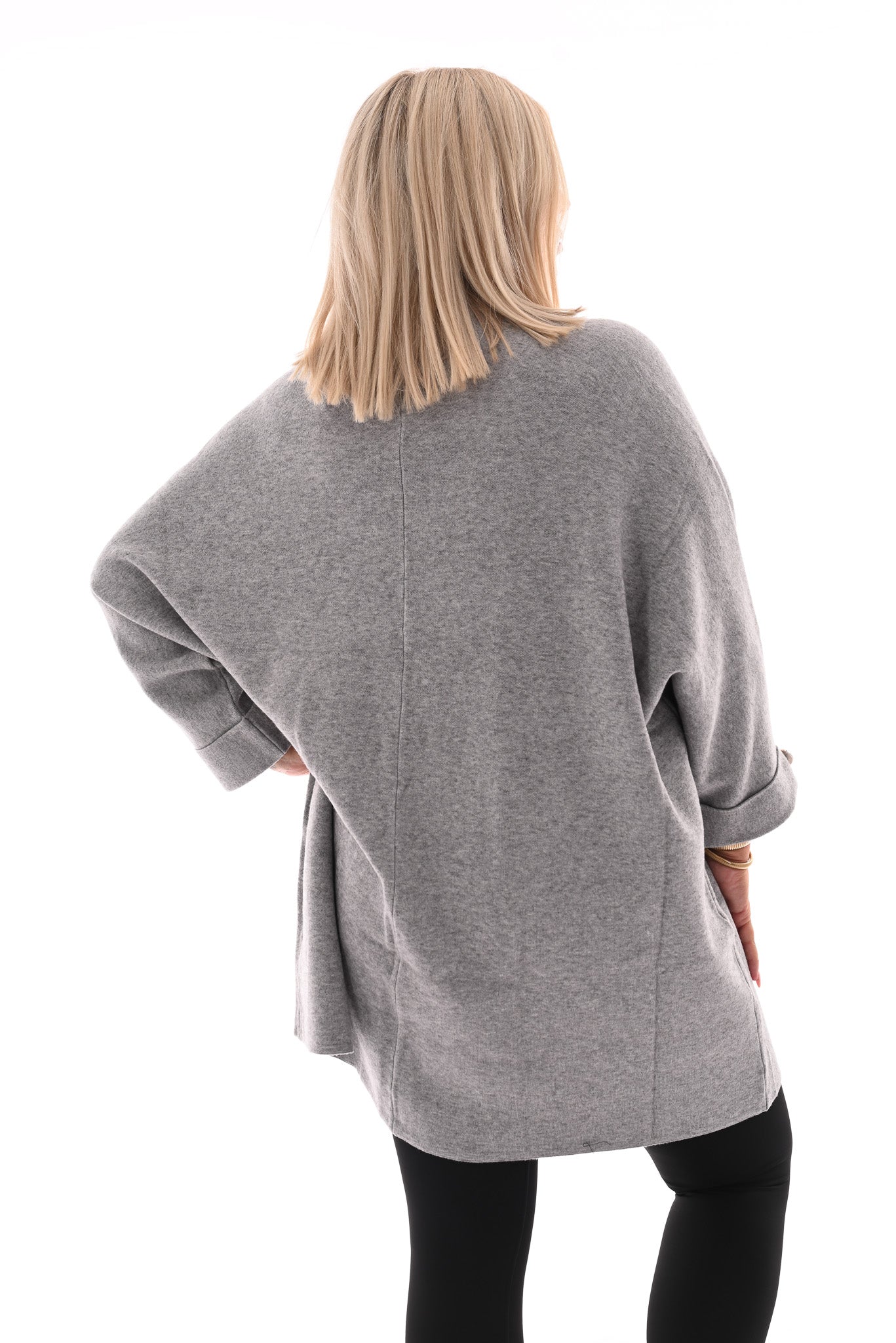 Oversized vest v-hals en grote knopen grijs