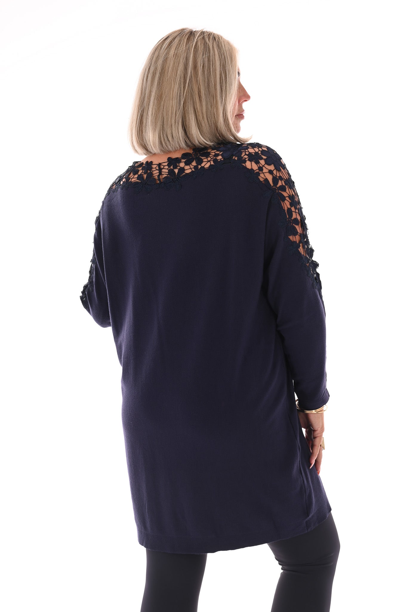 Tuniek bloemenhals marineblauw