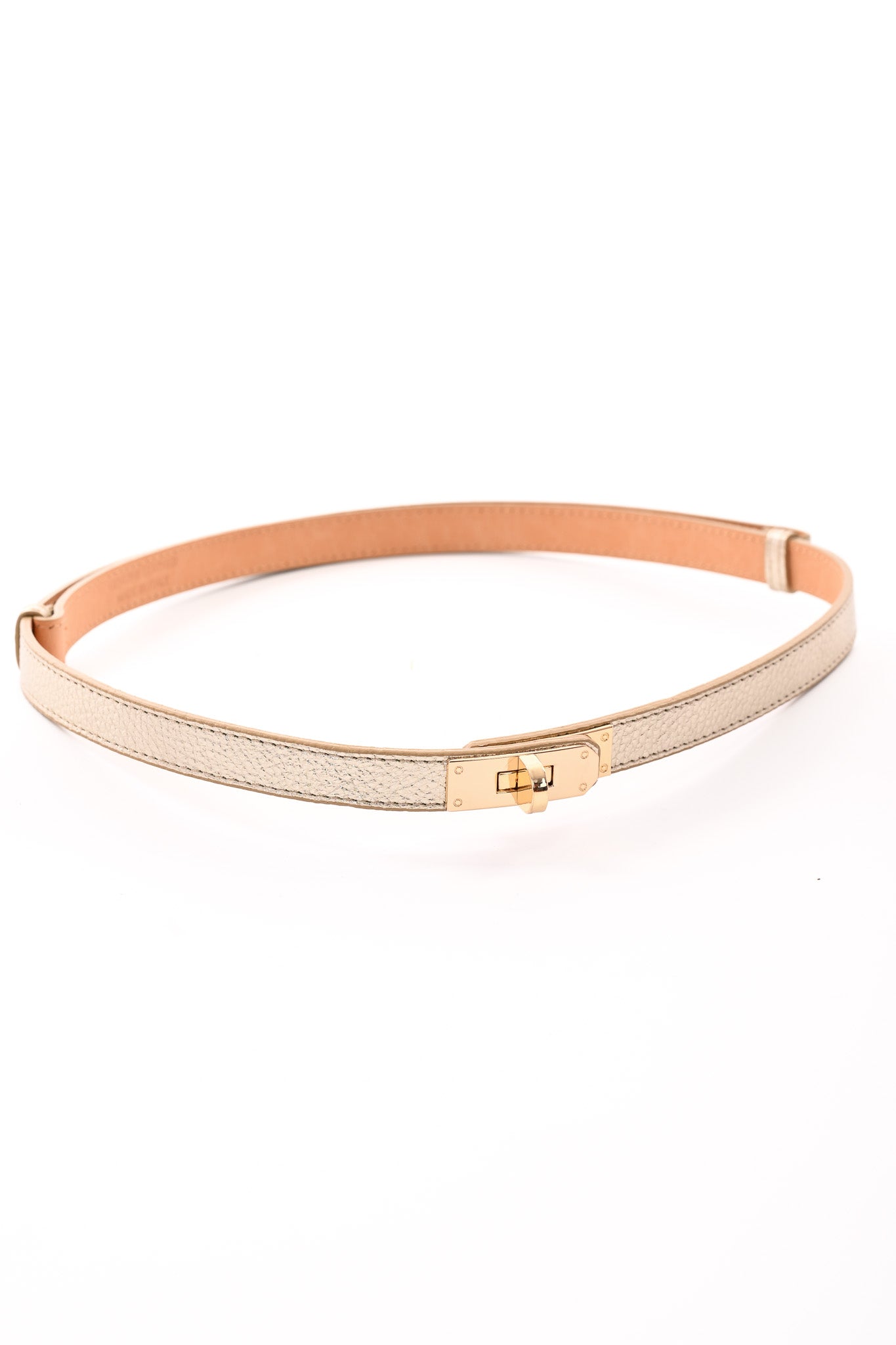 Leren smalle riem met gesp goud