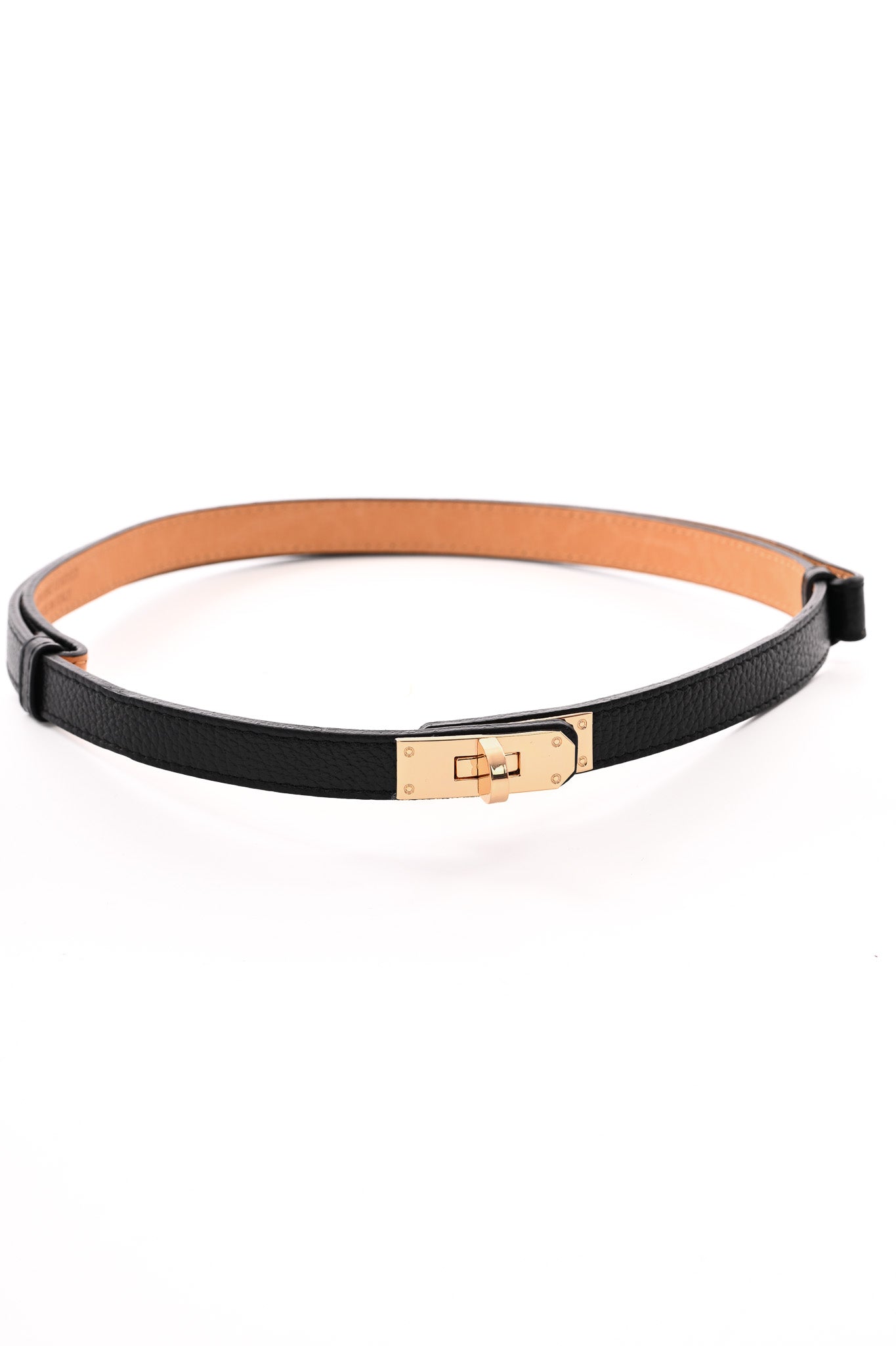 Leren smalle riem met gesp zwart