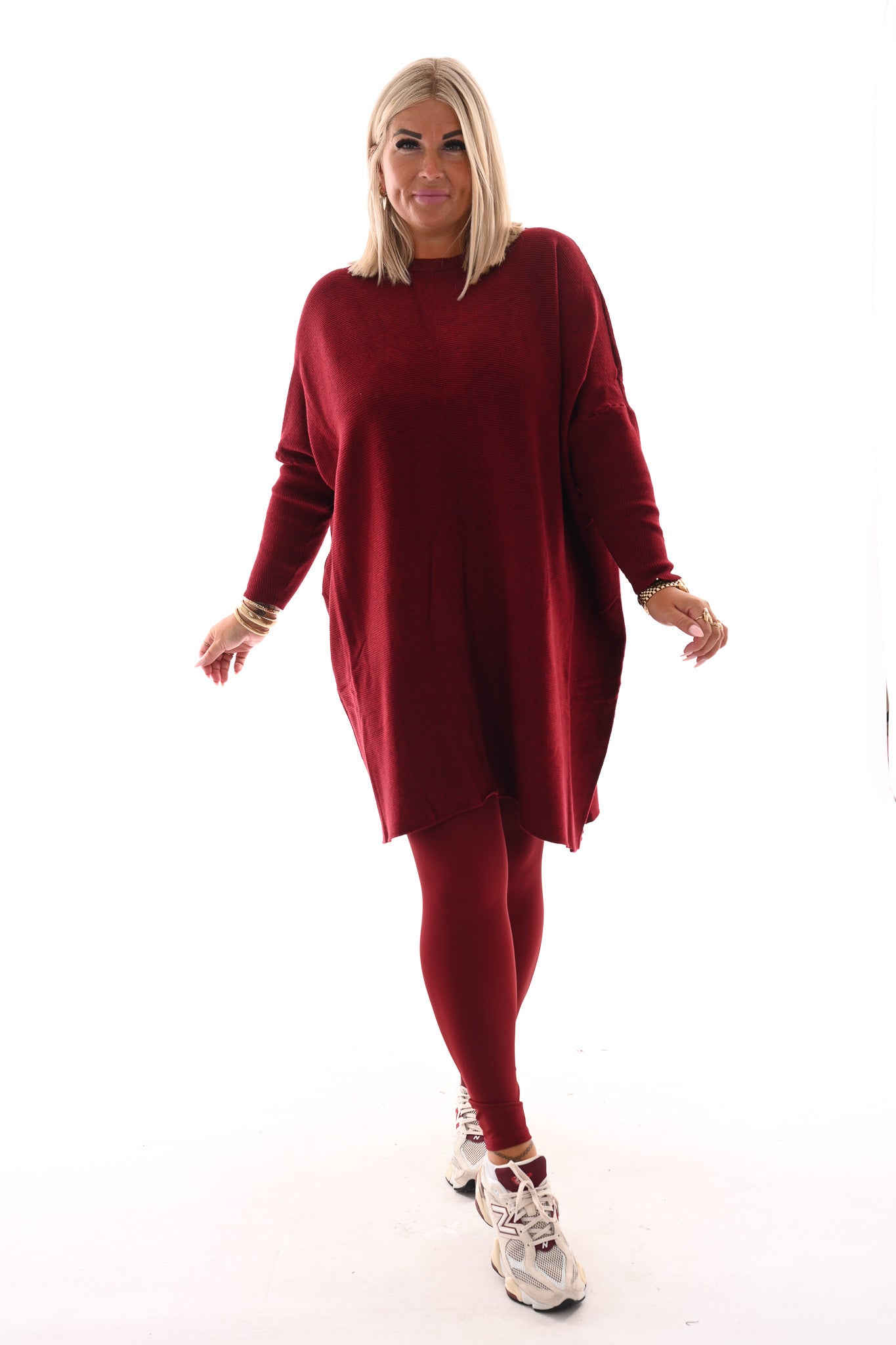 Tuniek rib wijde uitloop bordeaux