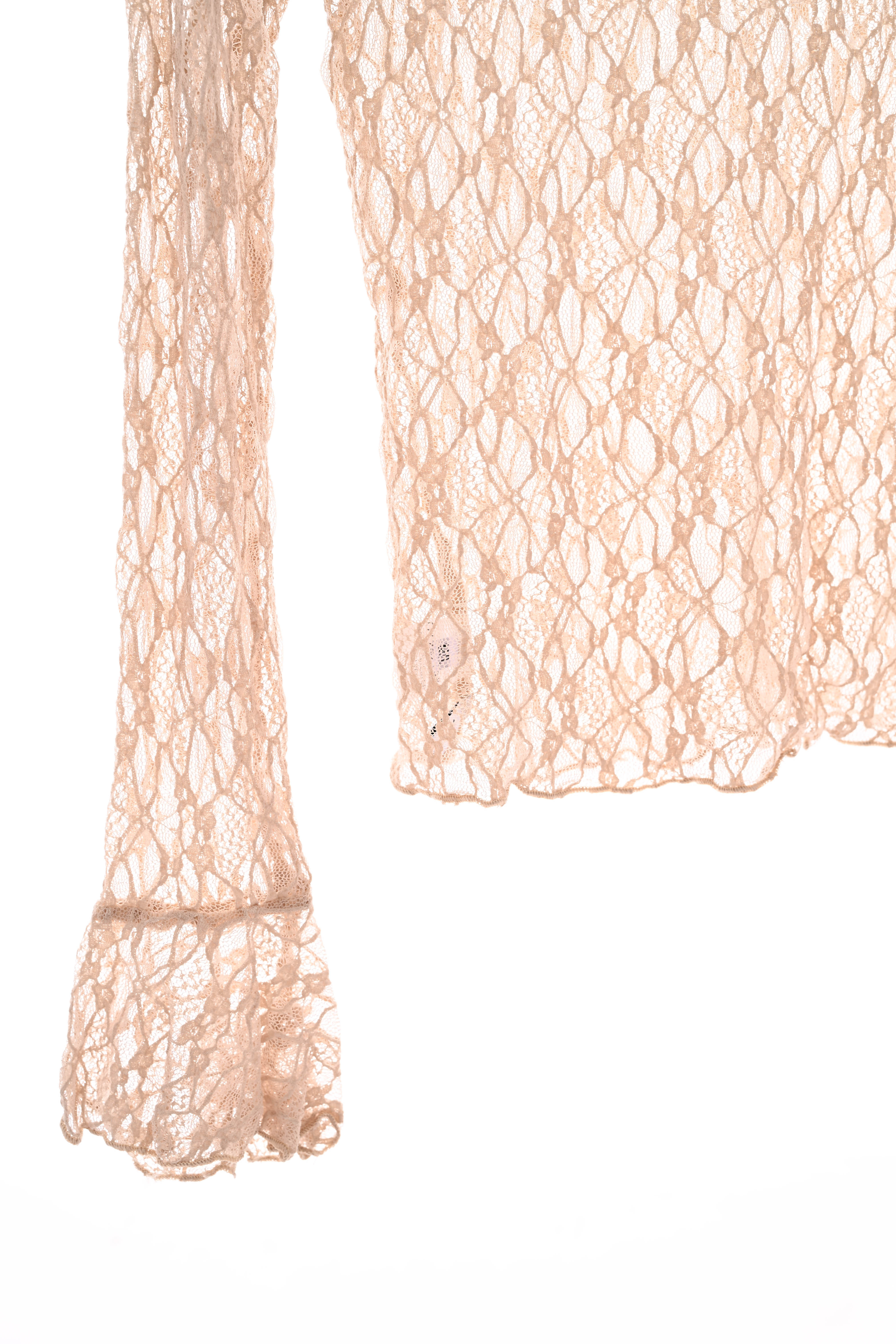 Kanten top trompetmouwen beige