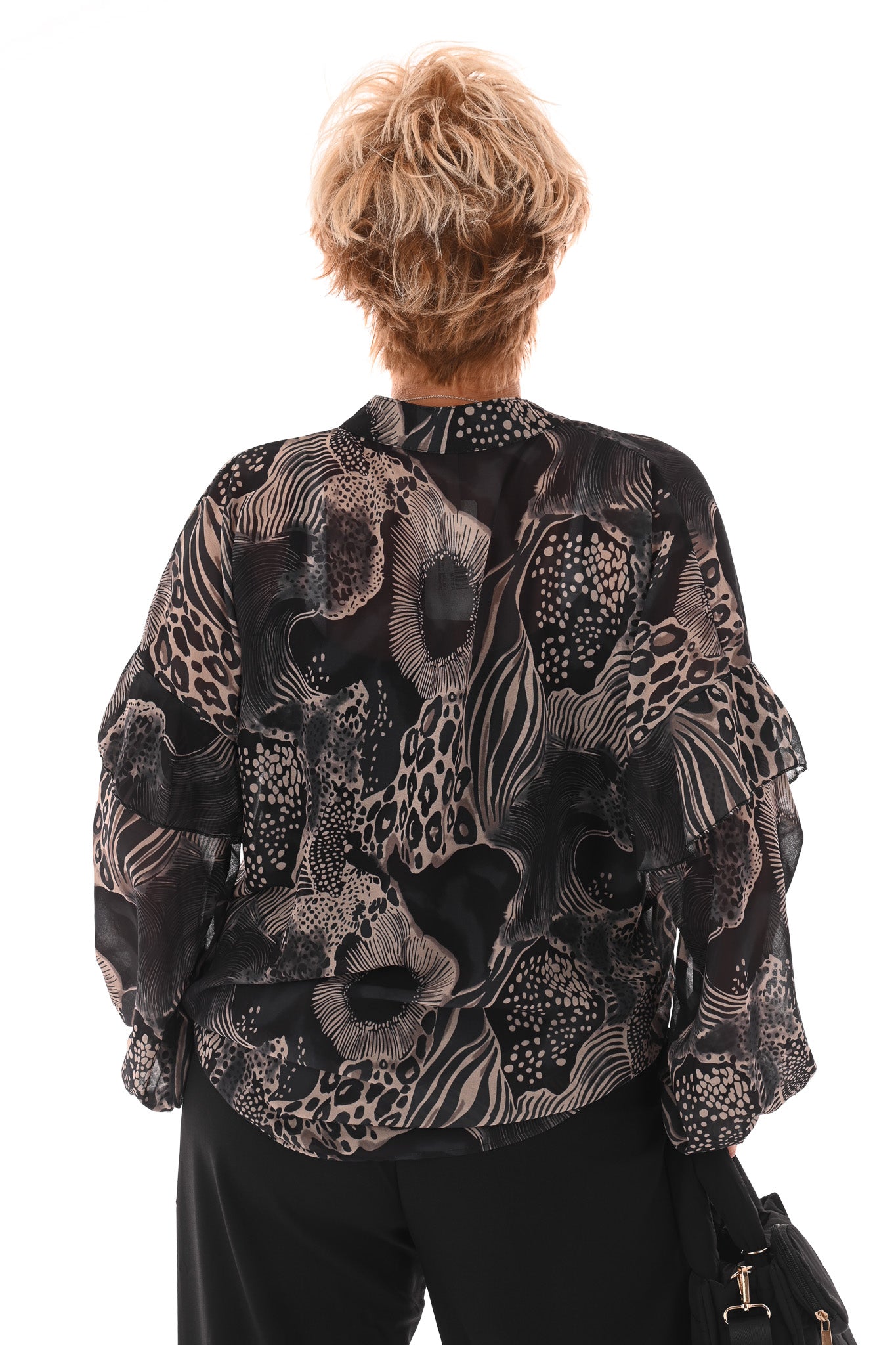 Doorknoop blouse mixed dierenprints zwart
