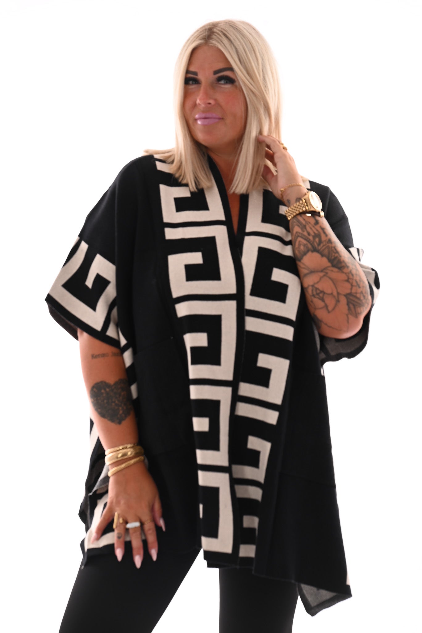 Half lang vest geometrisch zwart