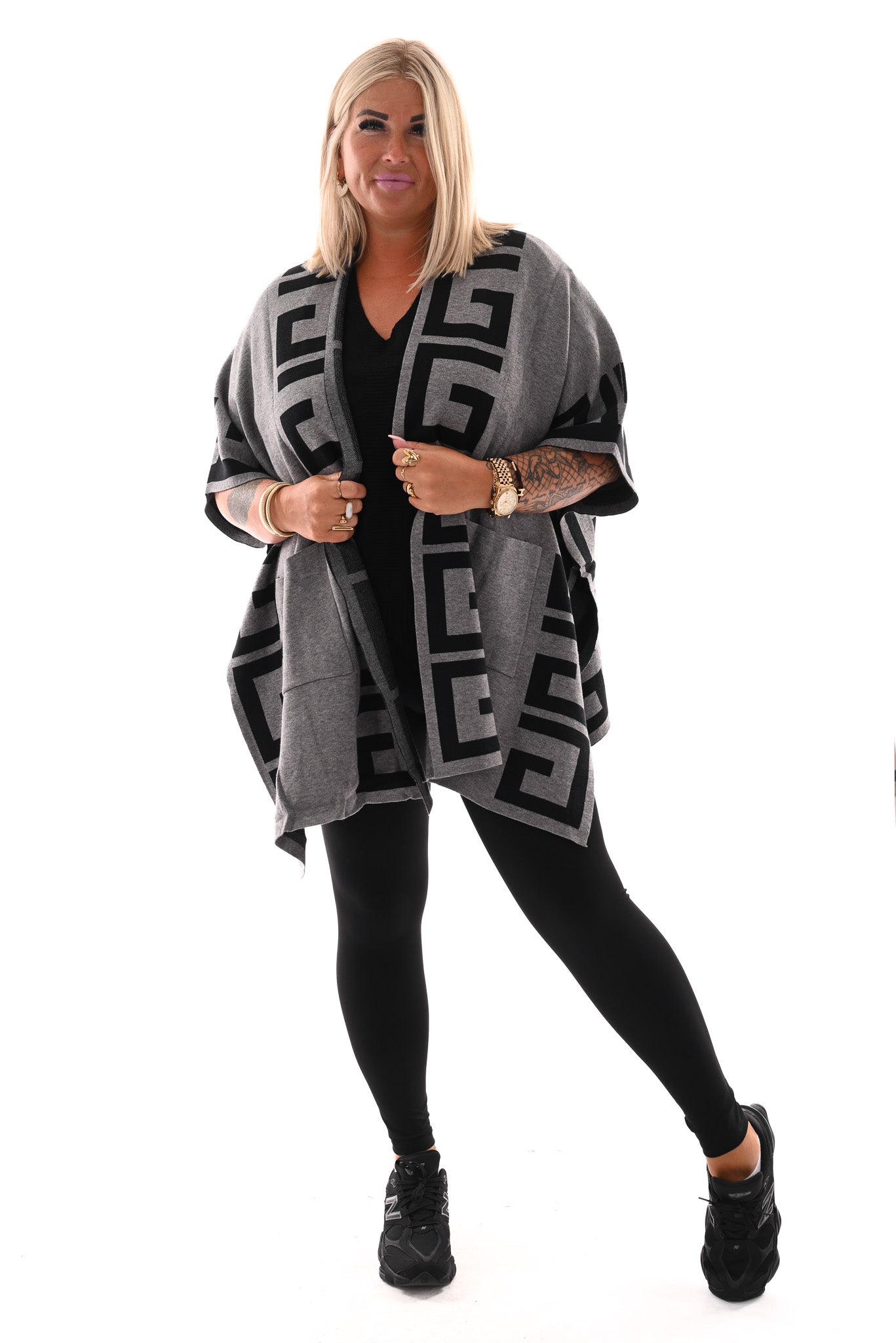 Half lang vest geometrisch grijs