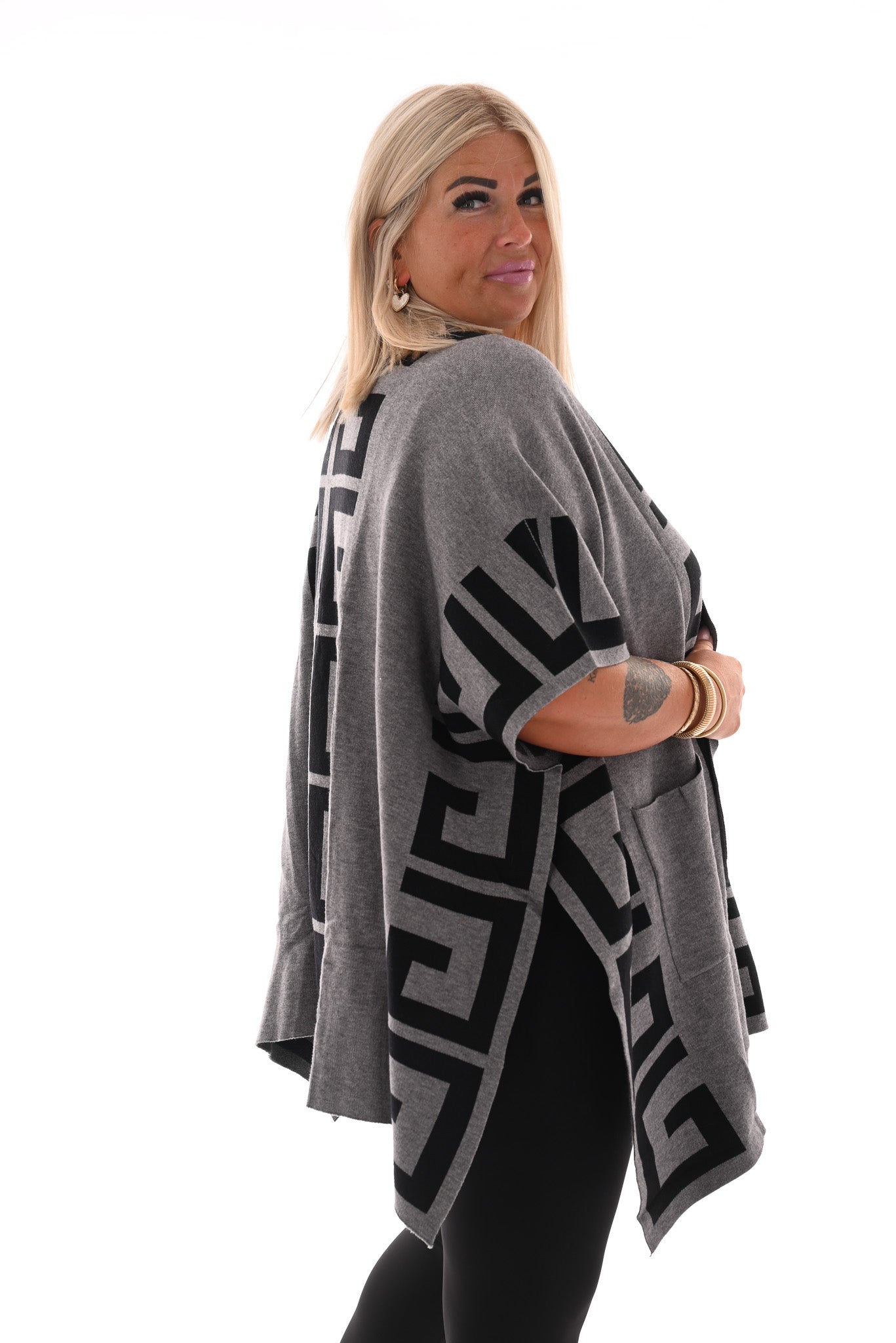 Half lang vest geometrisch grijs