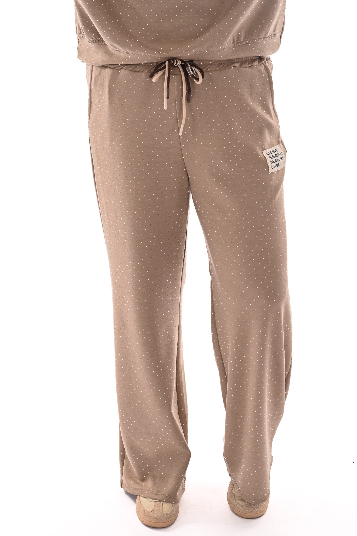 Tweedelig pak applicatie met strass taupe