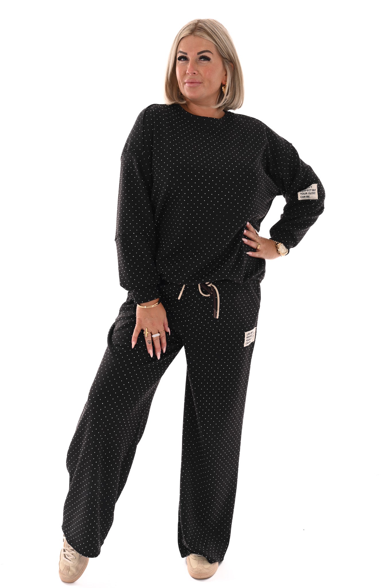 Tweedelig pak applicatie met strass zwart