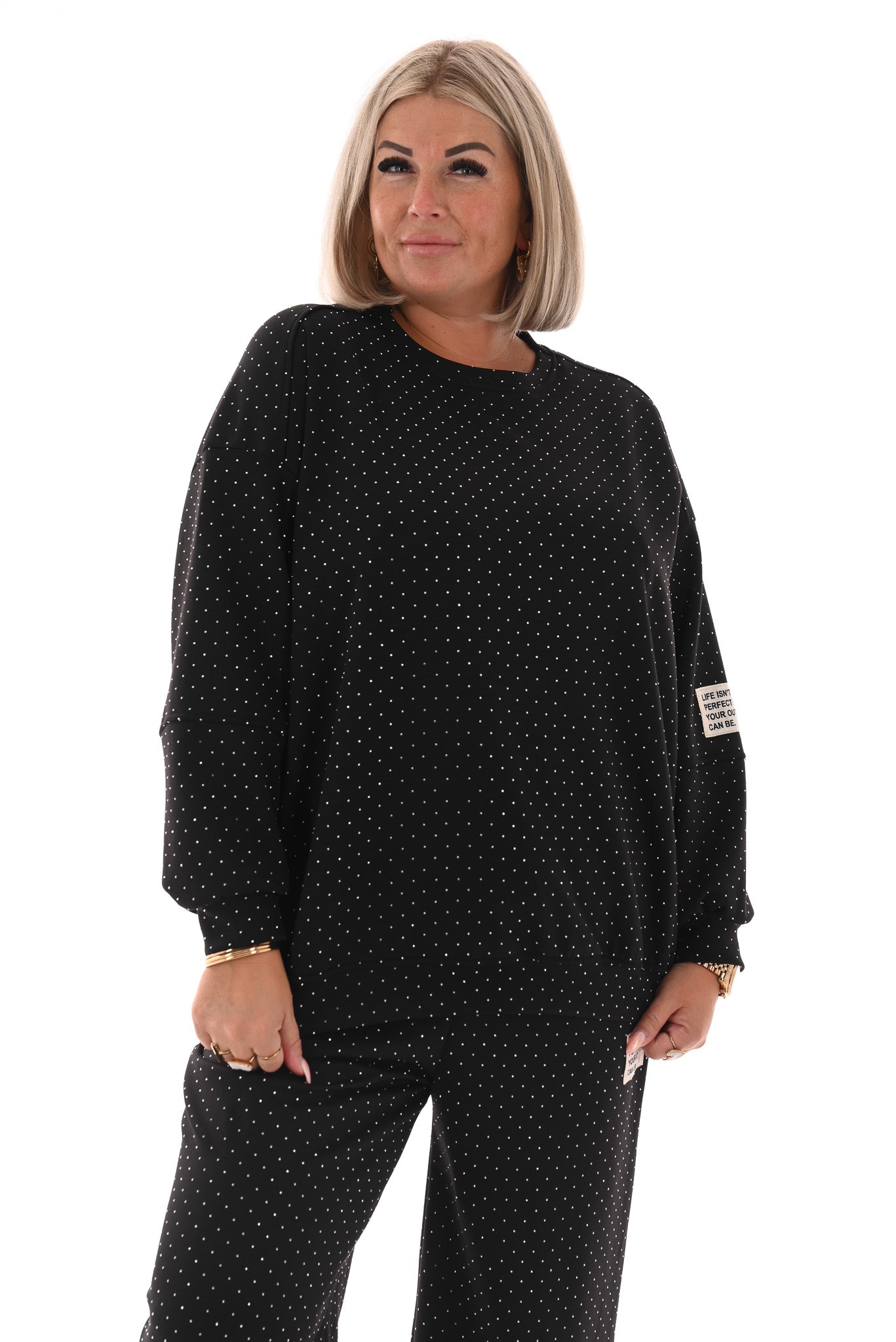 Tweedelig pak applicatie met strass zwart