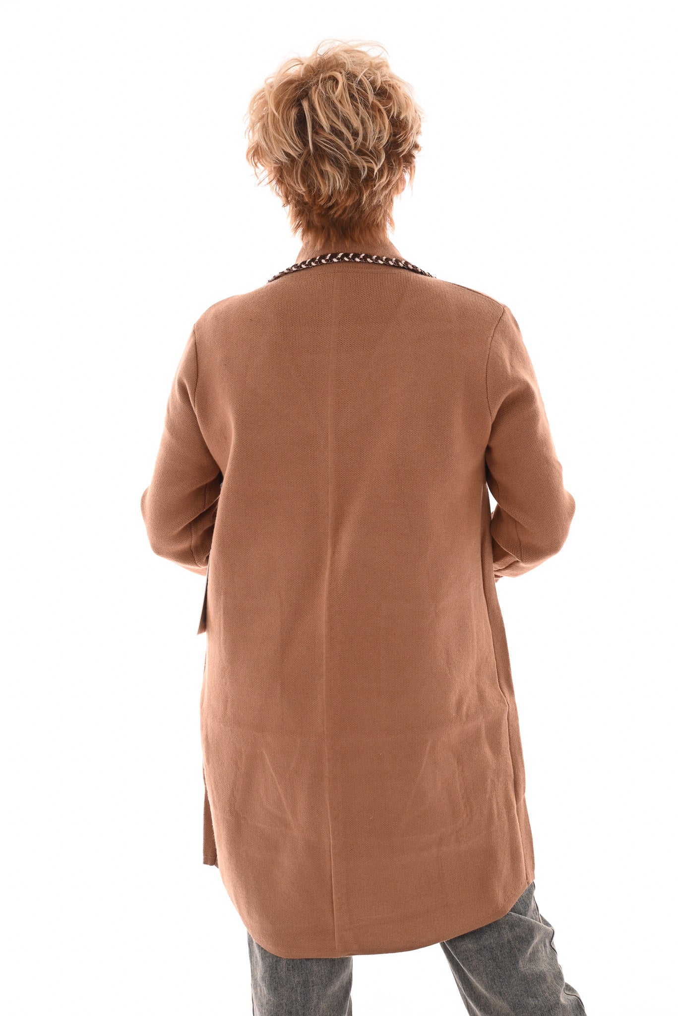 Half lang vest met kraag rand detail camel