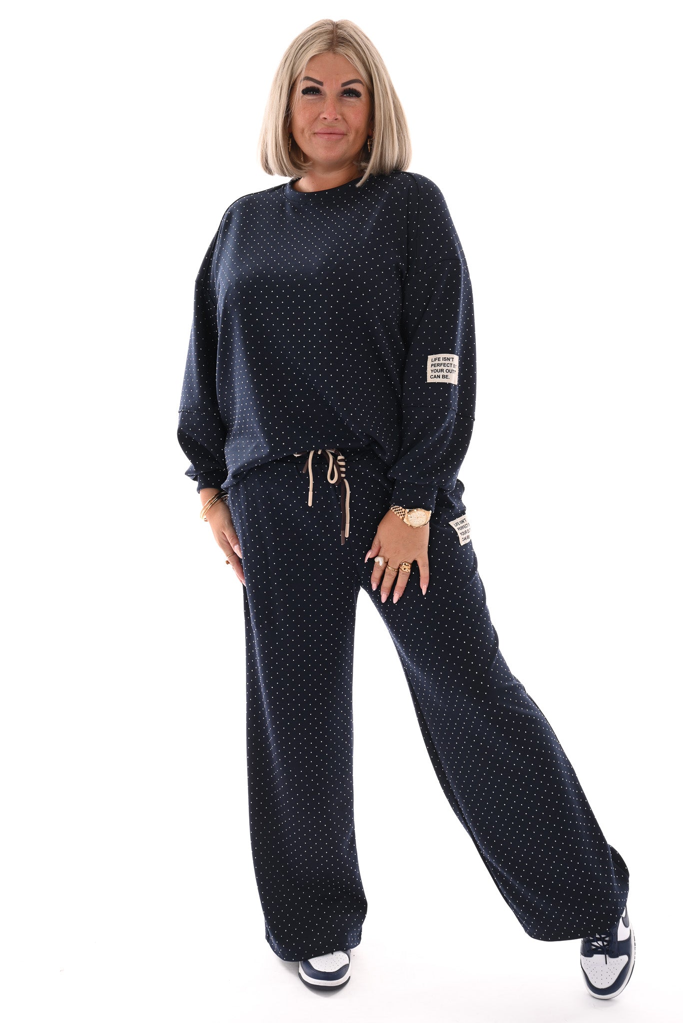 Tweedelig pak applicatie met strass marineblauw