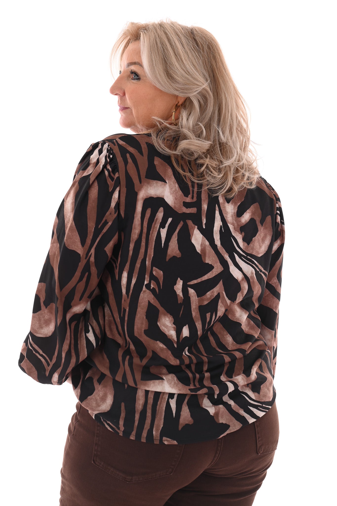 Top v-hals abstracte print zwart