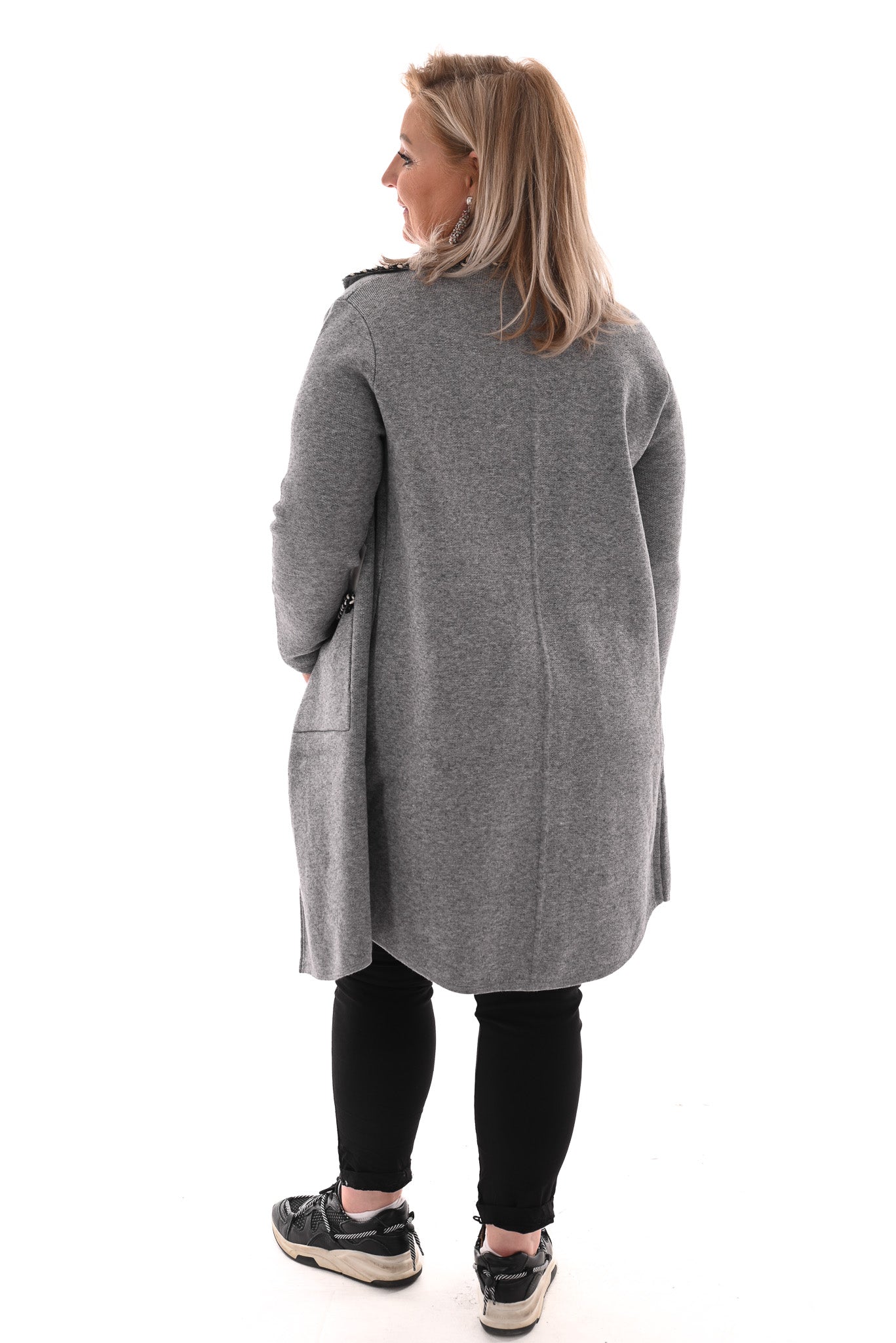 Half lang vest met kraag rand detail grijs