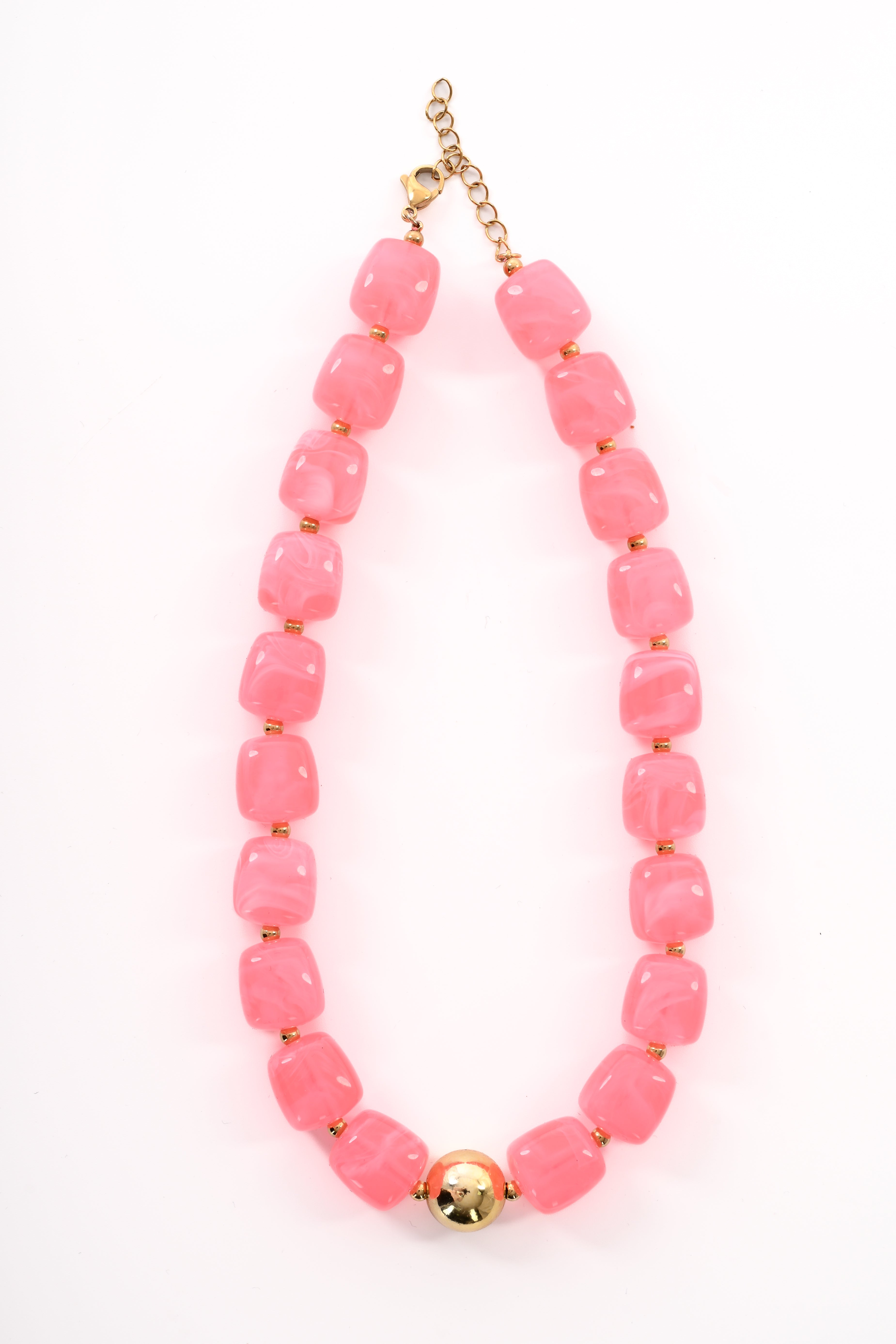 Ketting grote vierkante kralen roze