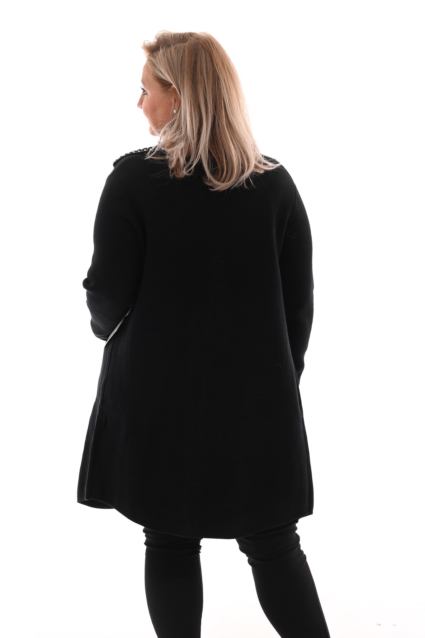 Half lang vest met kraag rand detail zwart