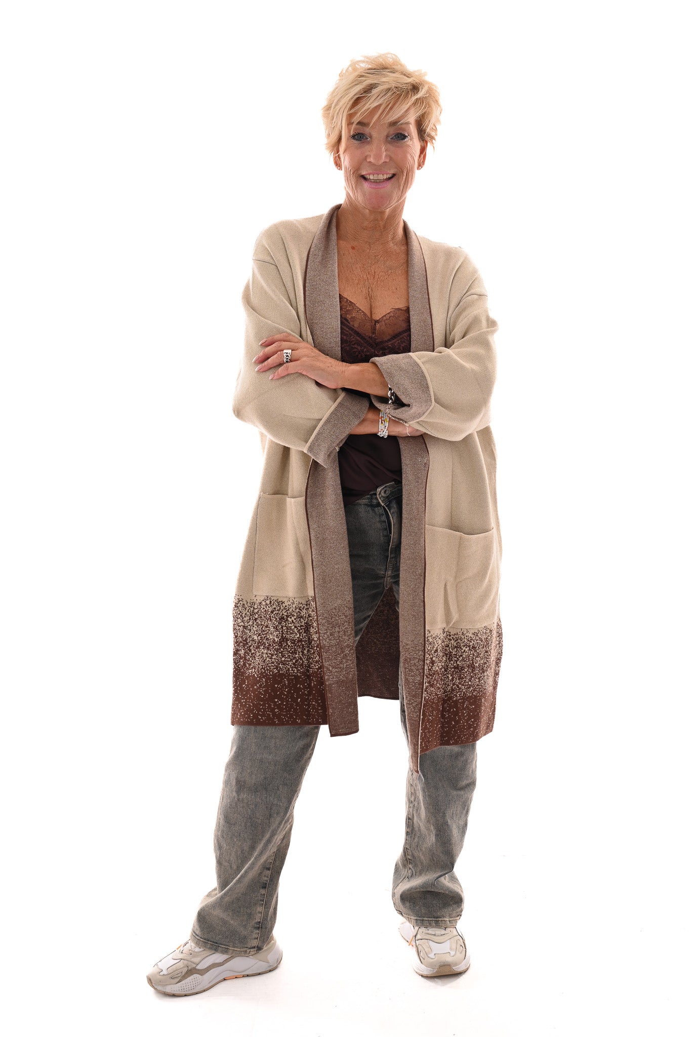 Oversized vest v-hals en grote zakken creme