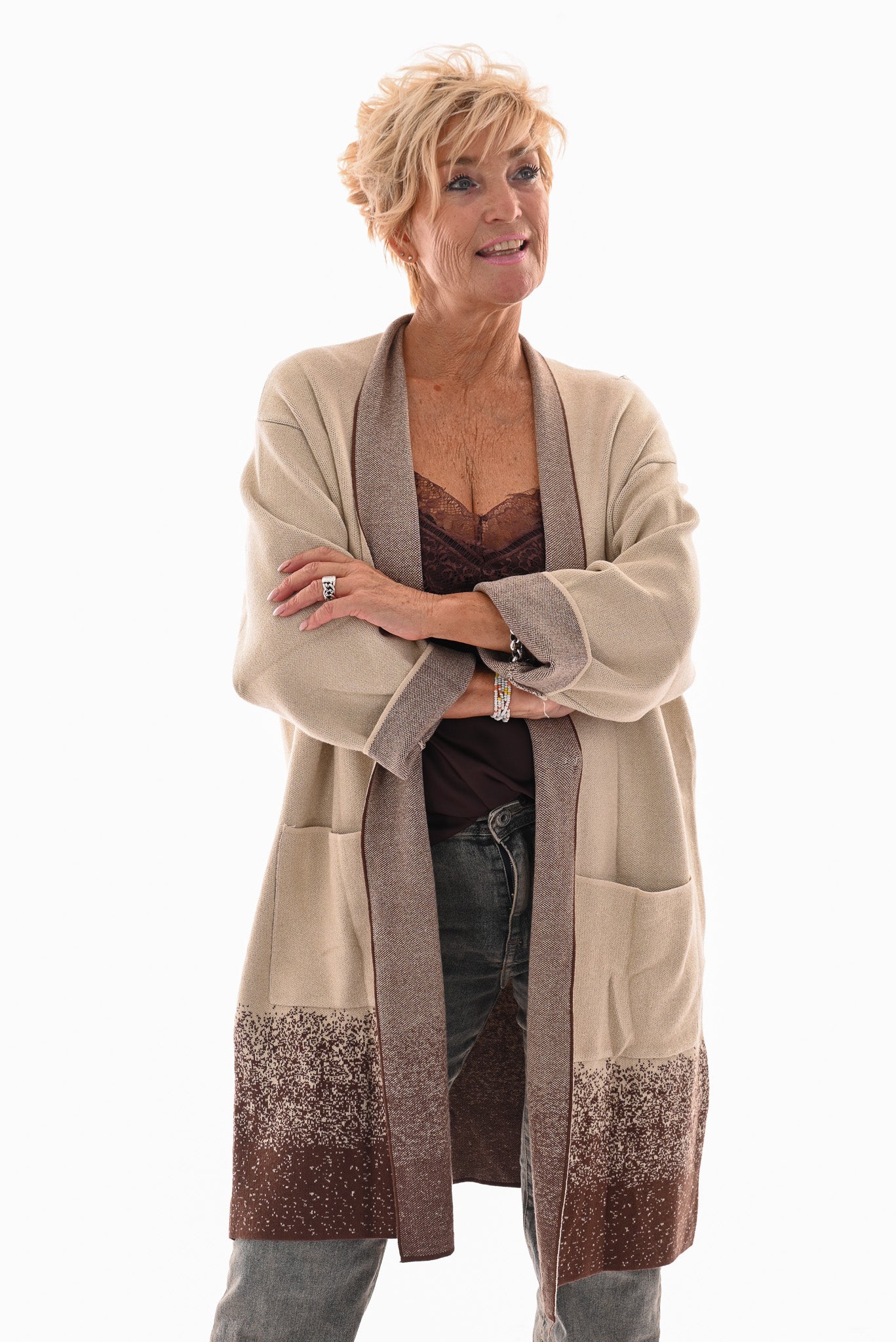 Oversized vest v-hals en grote zakken creme