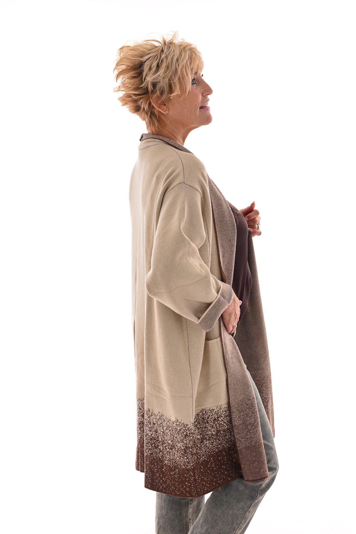 Oversized vest v-hals en grote zakken creme