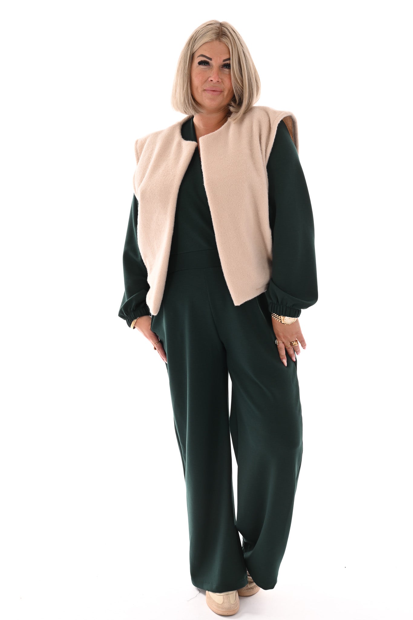 Jumpsuit deluxe v-hals uni flessengroen