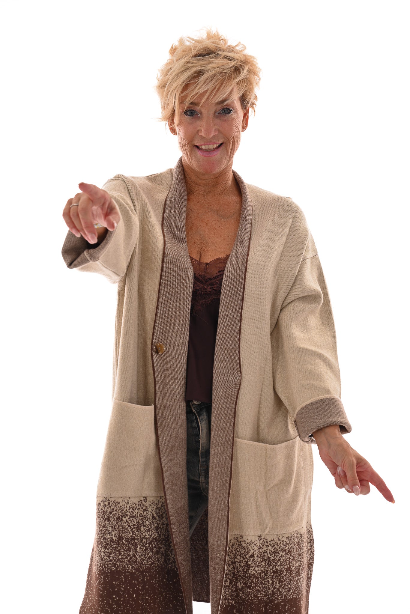 Oversized vest v-hals en grote zakken creme