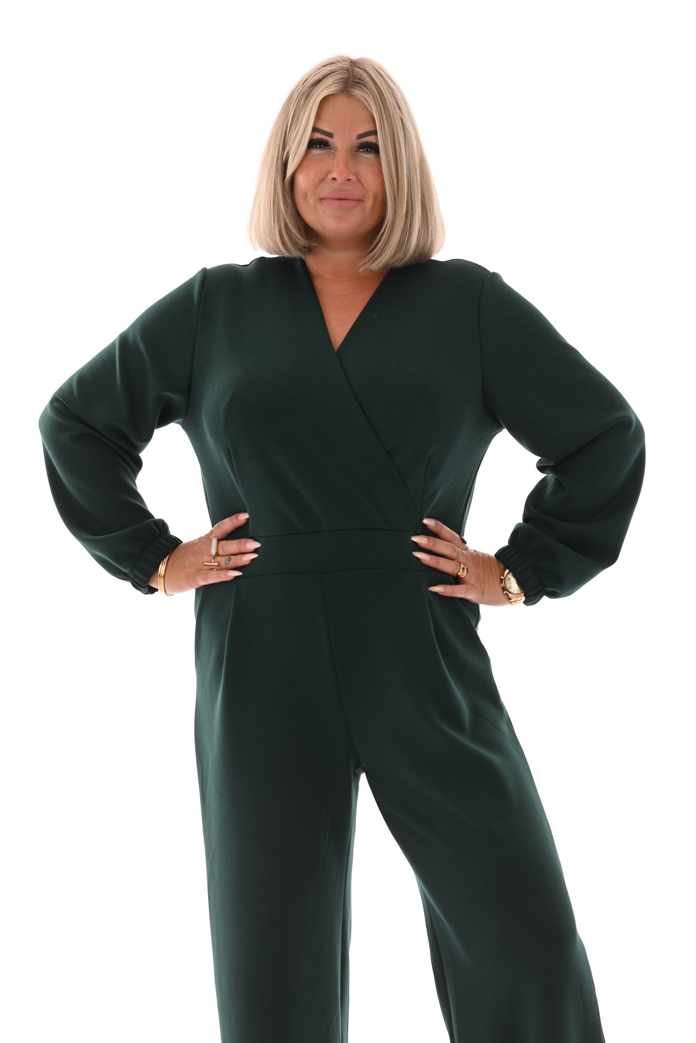 Jumpsuit deluxe v-hals uni flessengroen