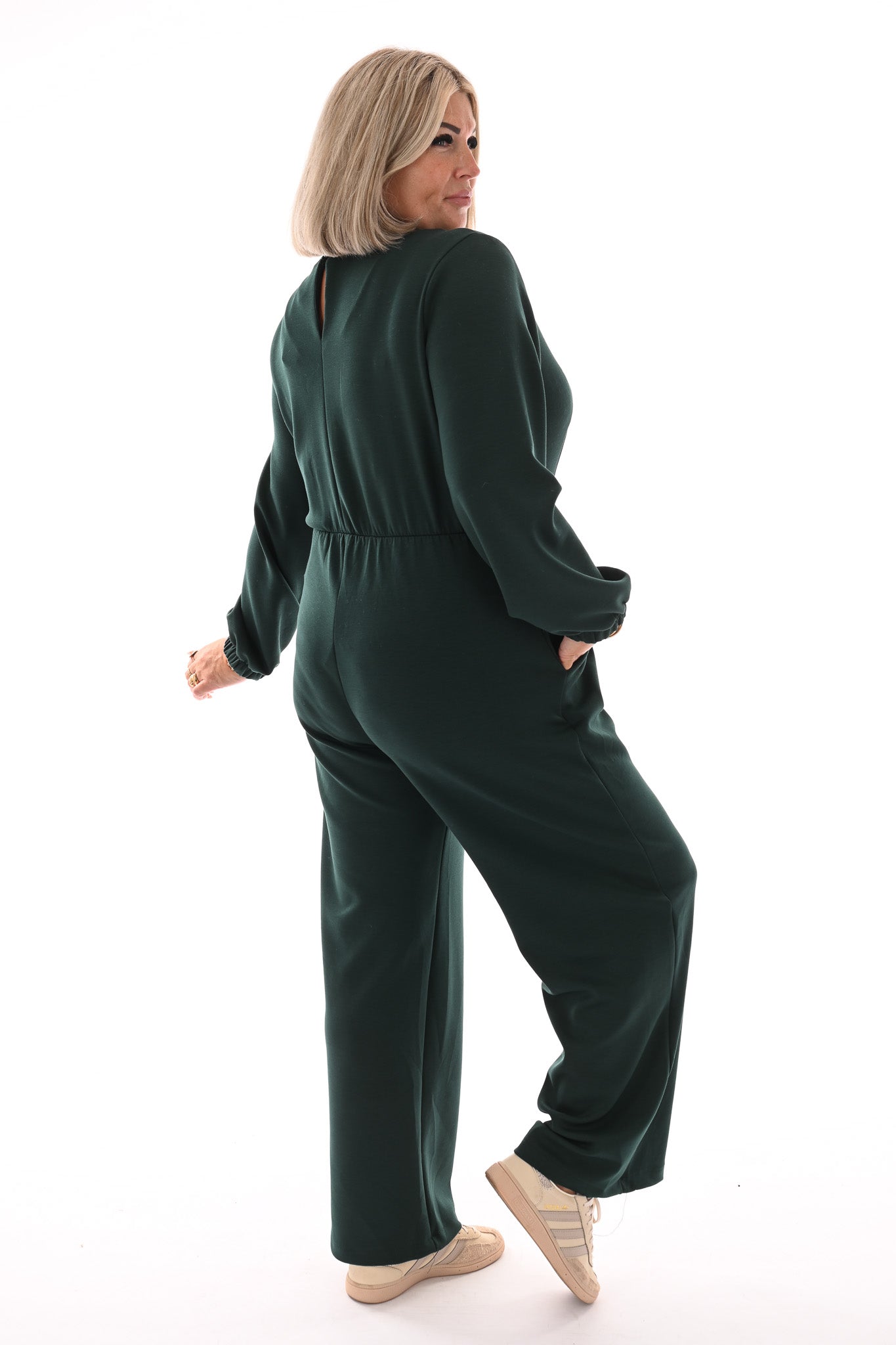 Jumpsuit deluxe v-hals uni flessengroen