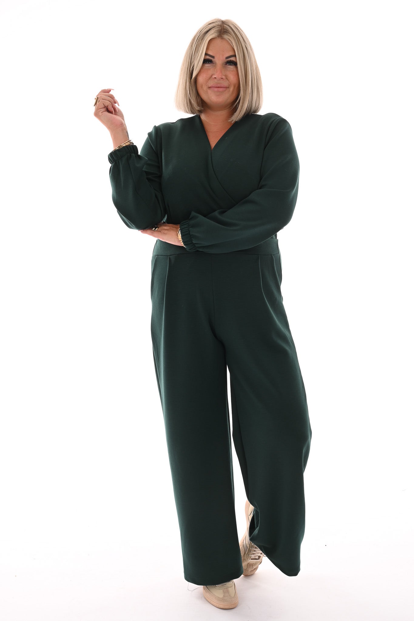 Jumpsuit deluxe v-hals uni flessengroen