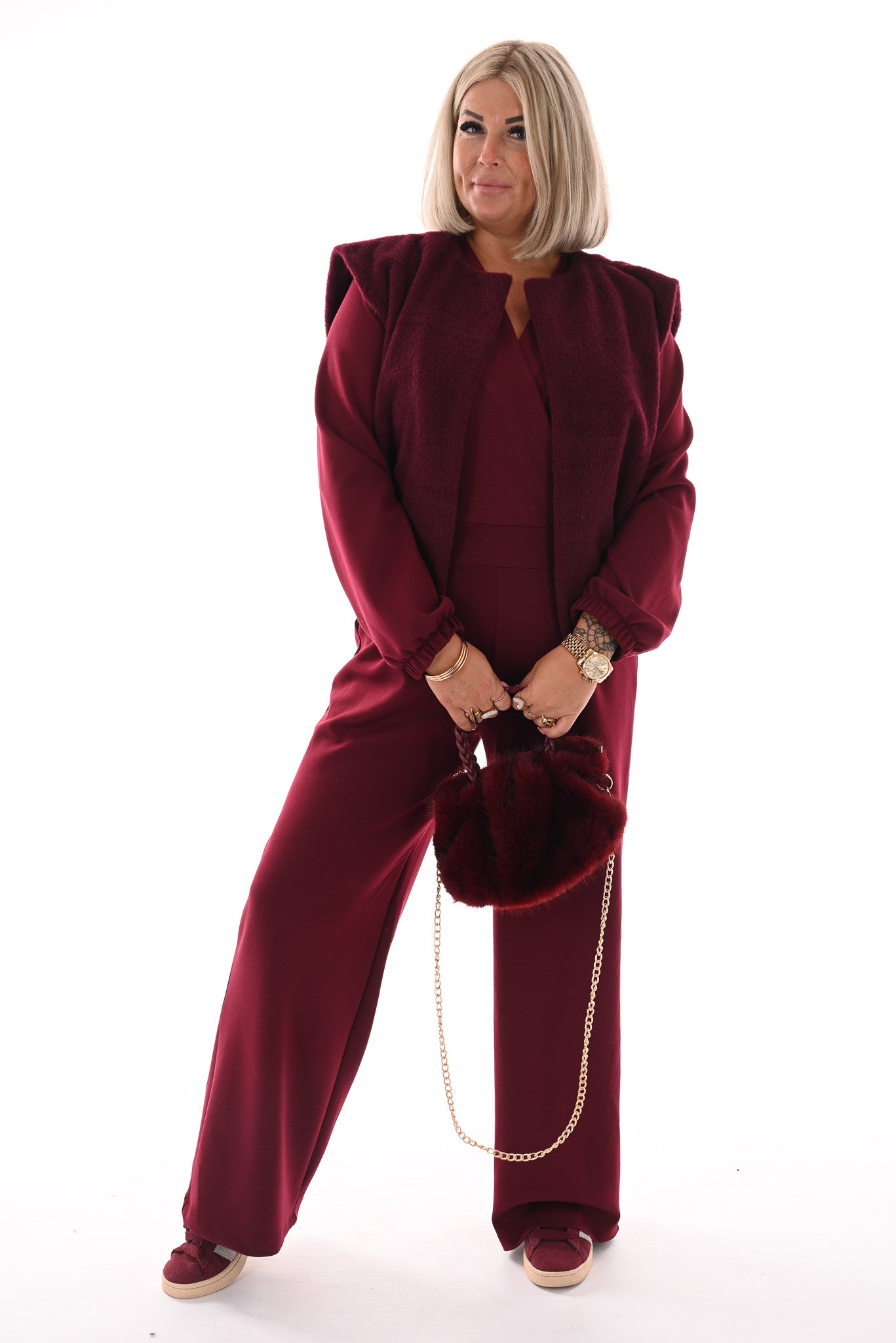 Jumpsuit deluxe v-hals uni bordeaux