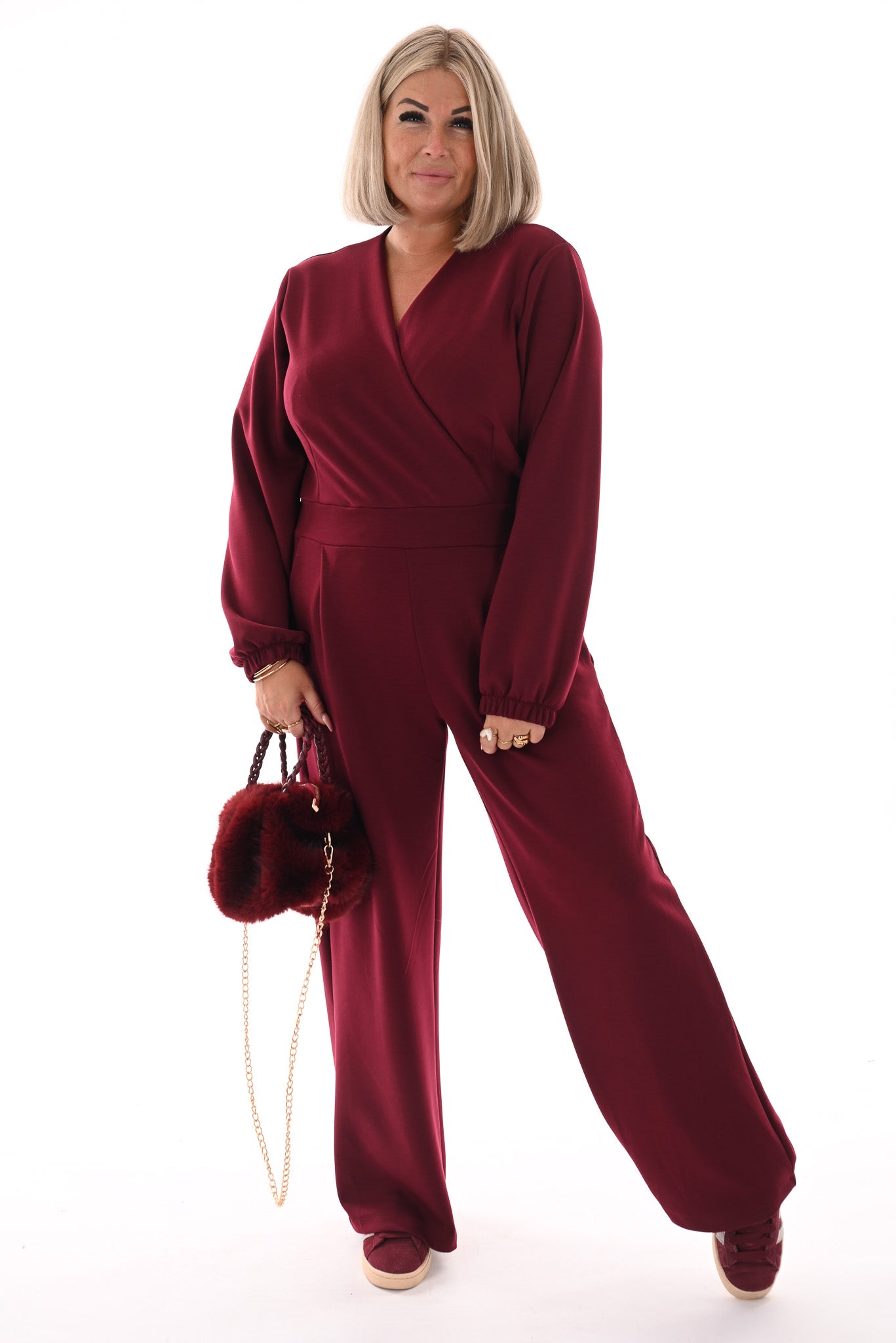 Jumpsuit deluxe v-hals uni bordeaux