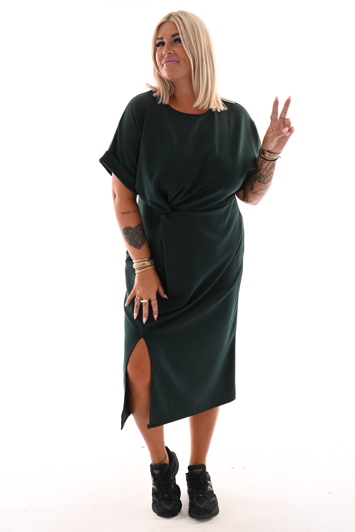 Jurk taille knoop flessengroen