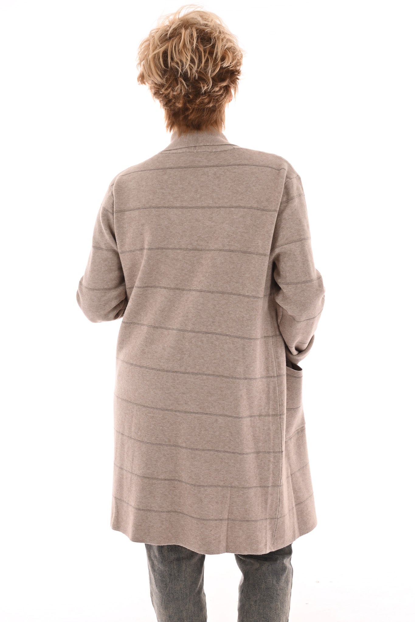 Half lang vest met streep glitter beige