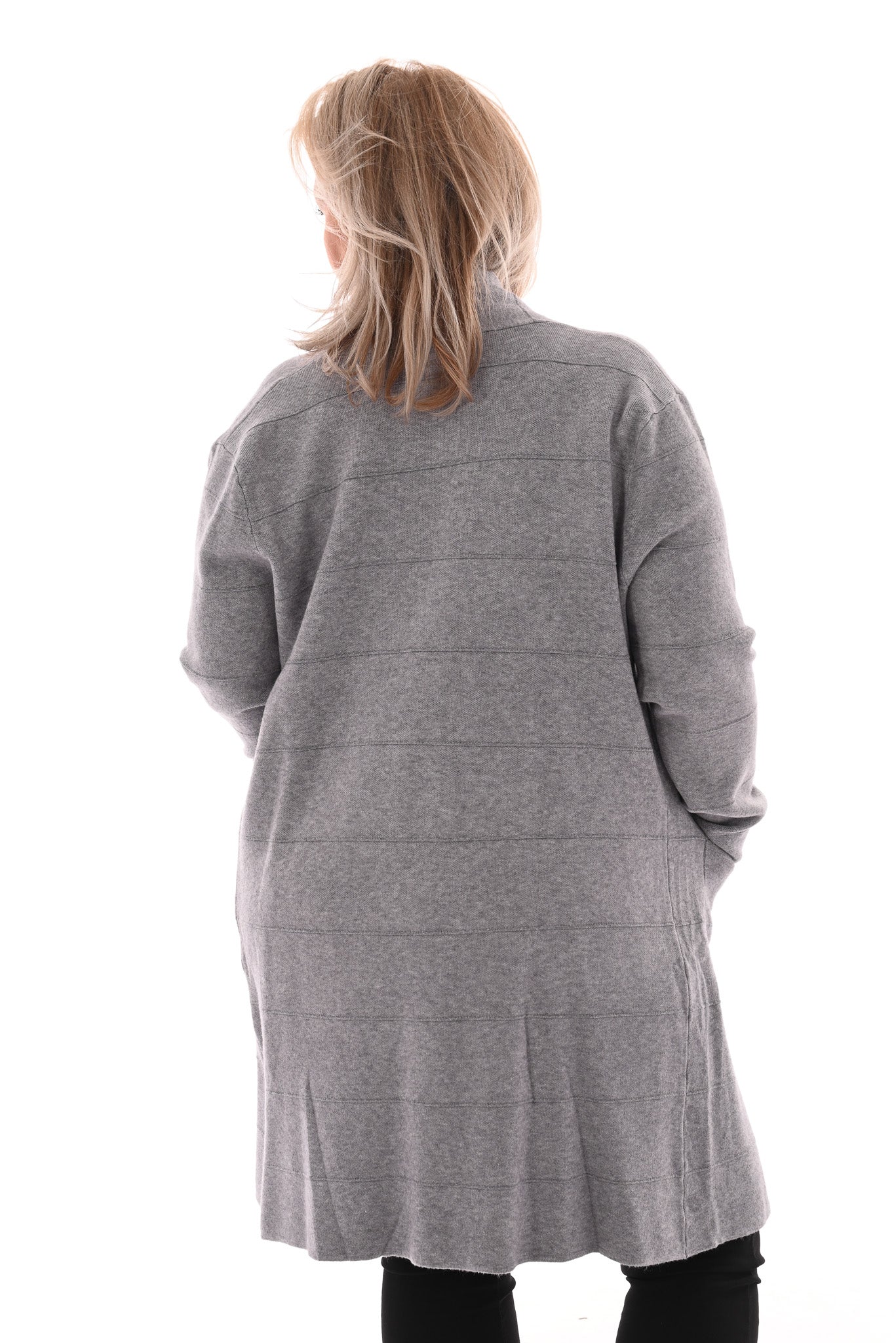 Half lang vest met streep glitter grijs