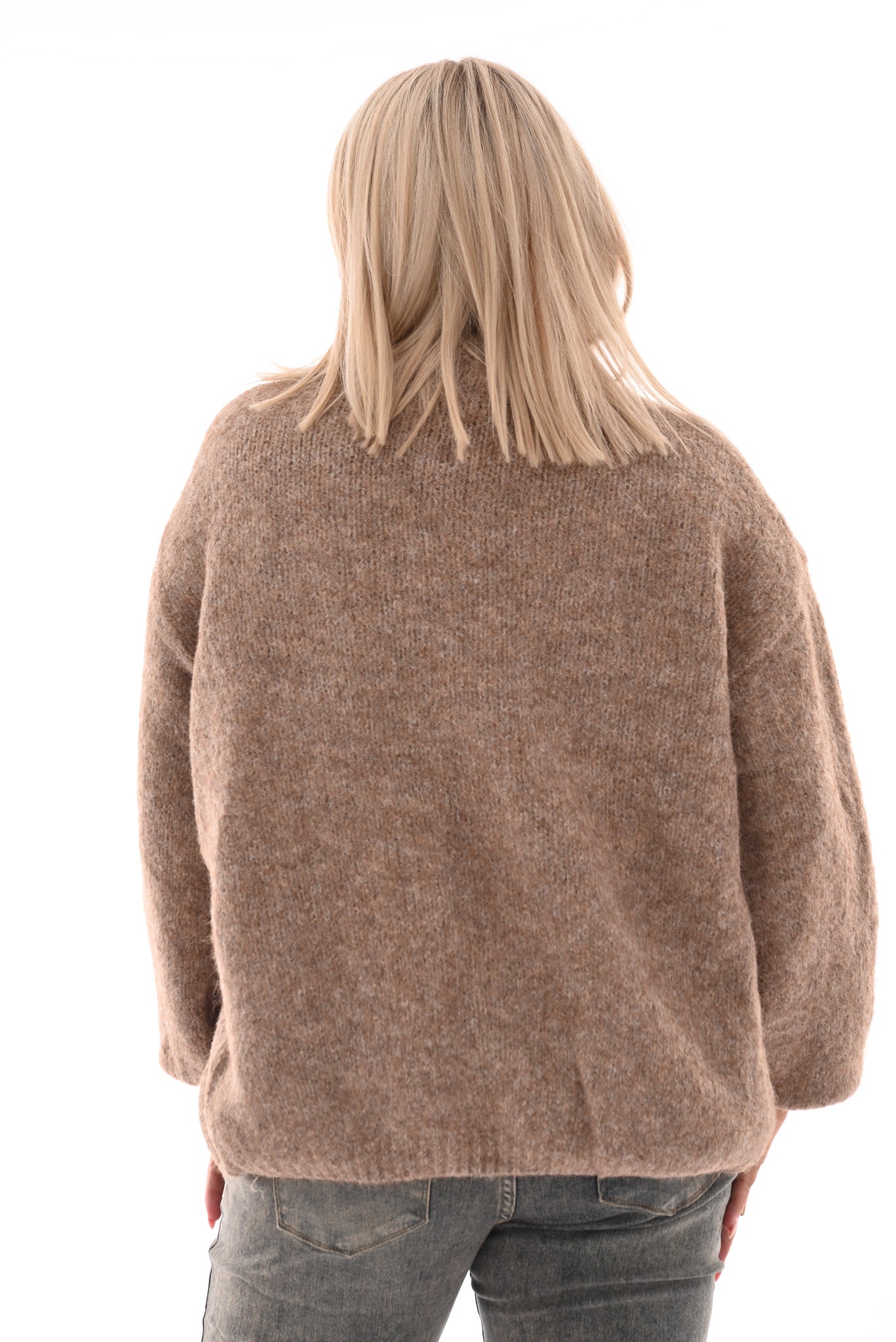 Kort fijn gebreid vest broche hartje bruin