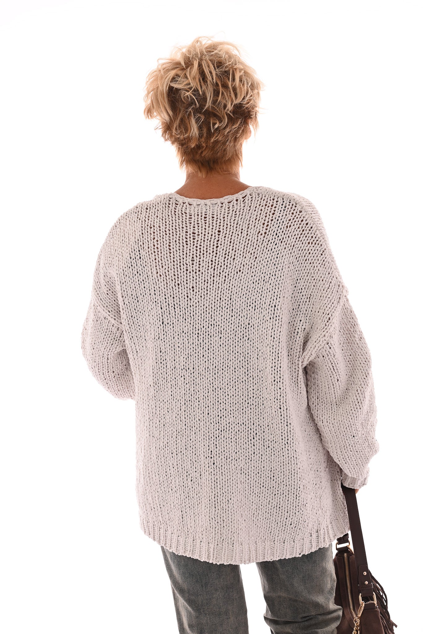 Kort grof gebreid vest pofmouwen wit