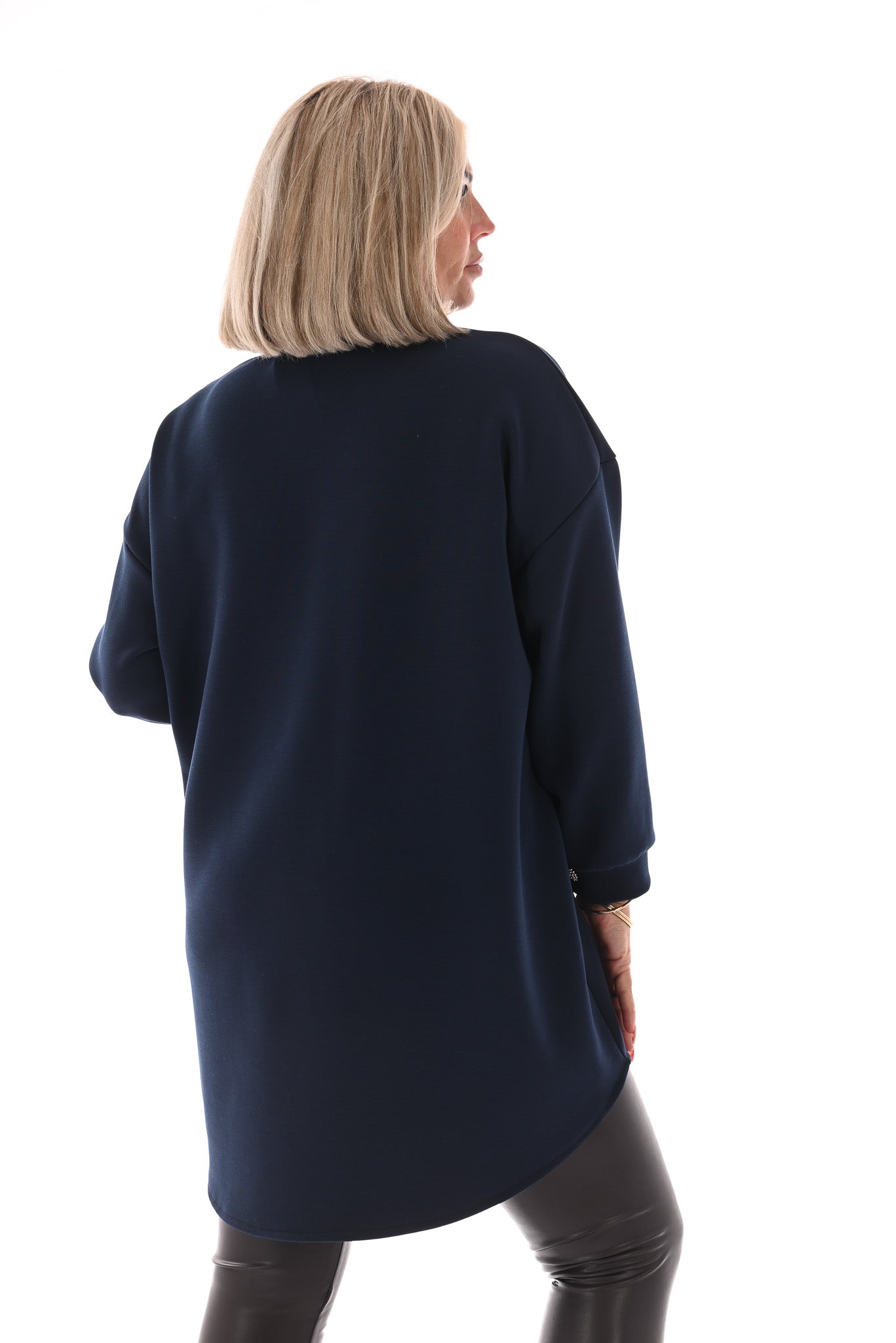 Half lange doorknoop blouse uni marineblauw