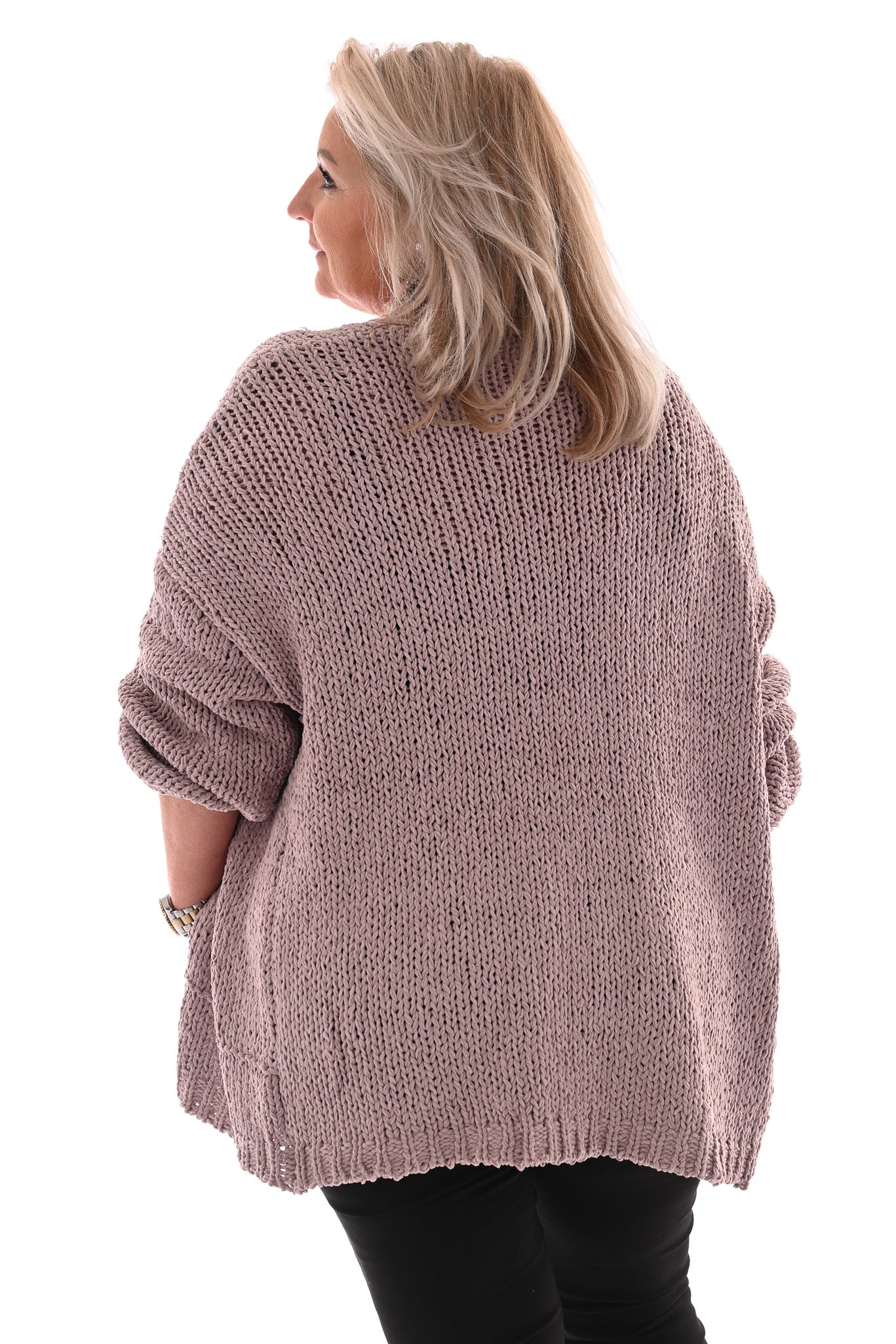 Kort grof gebreid vest pofmouwen taupe