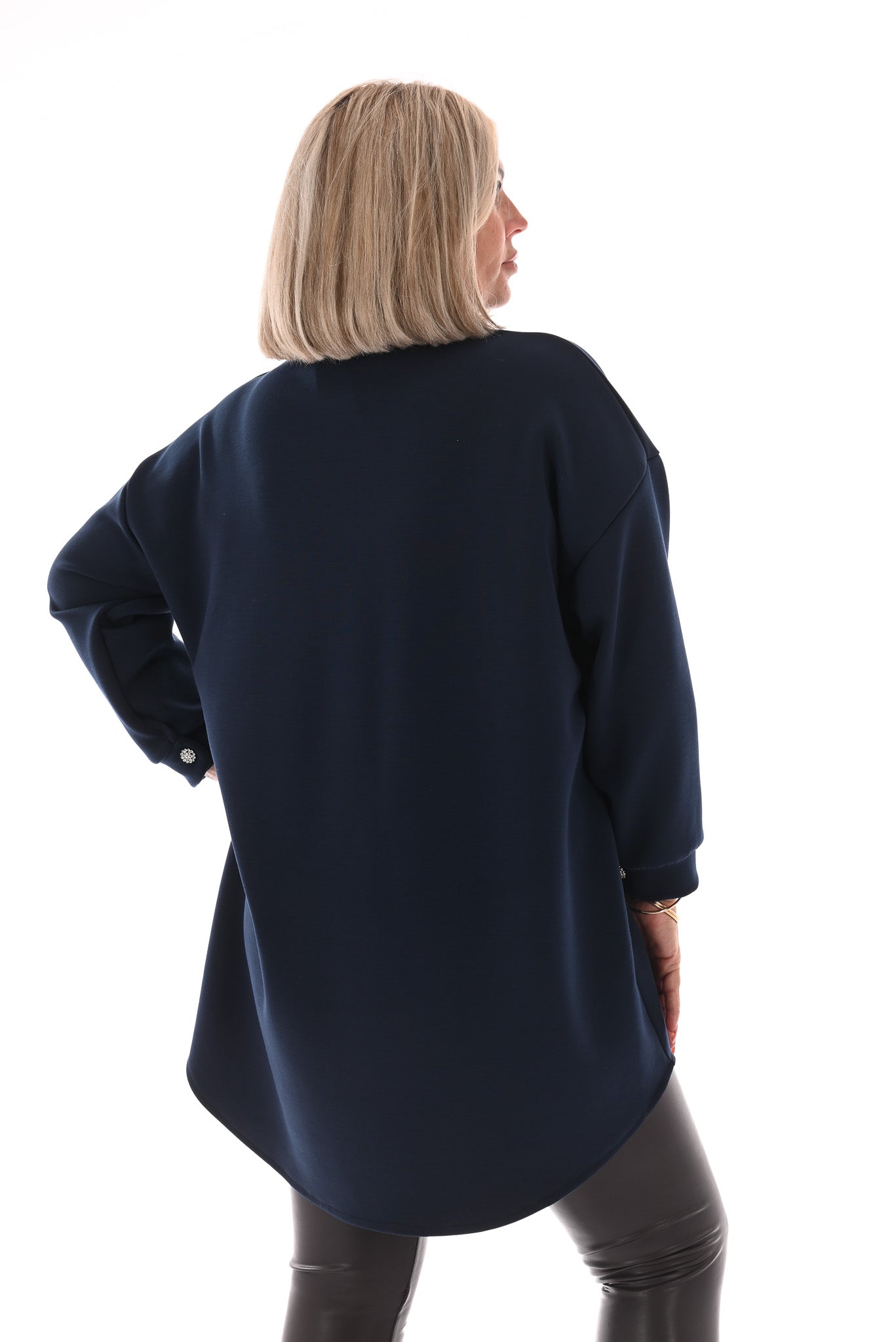 Half lange doorknoop blouse uni marineblauw