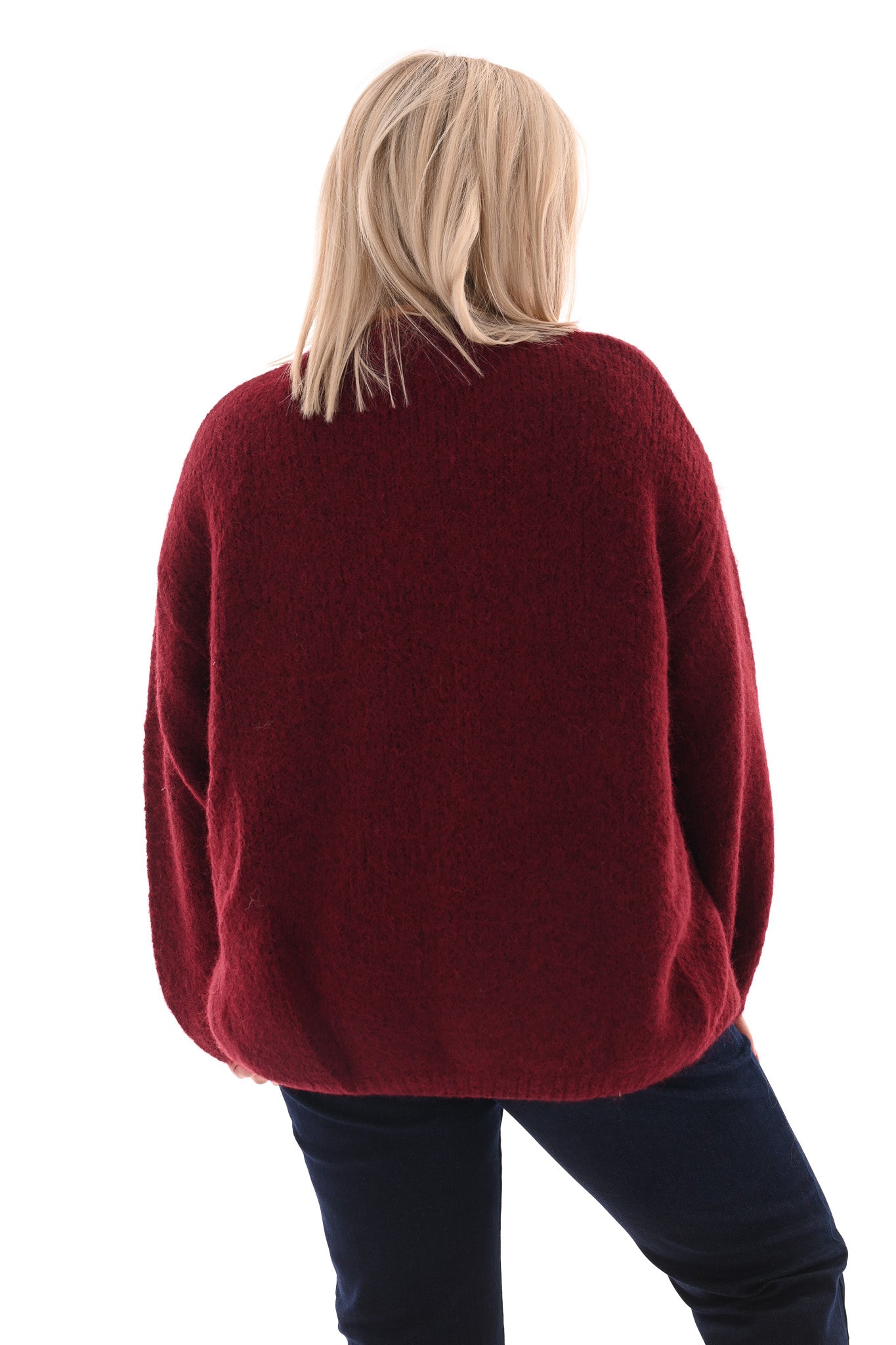 Kort fijn gebreid vest broche hartje bordeaux