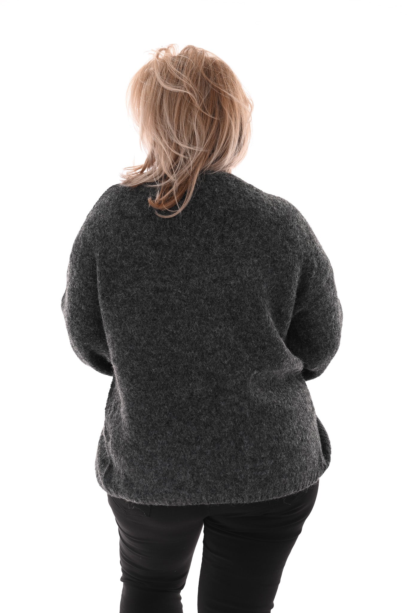 Kort fijn gebreid vest broche hartje antraciet