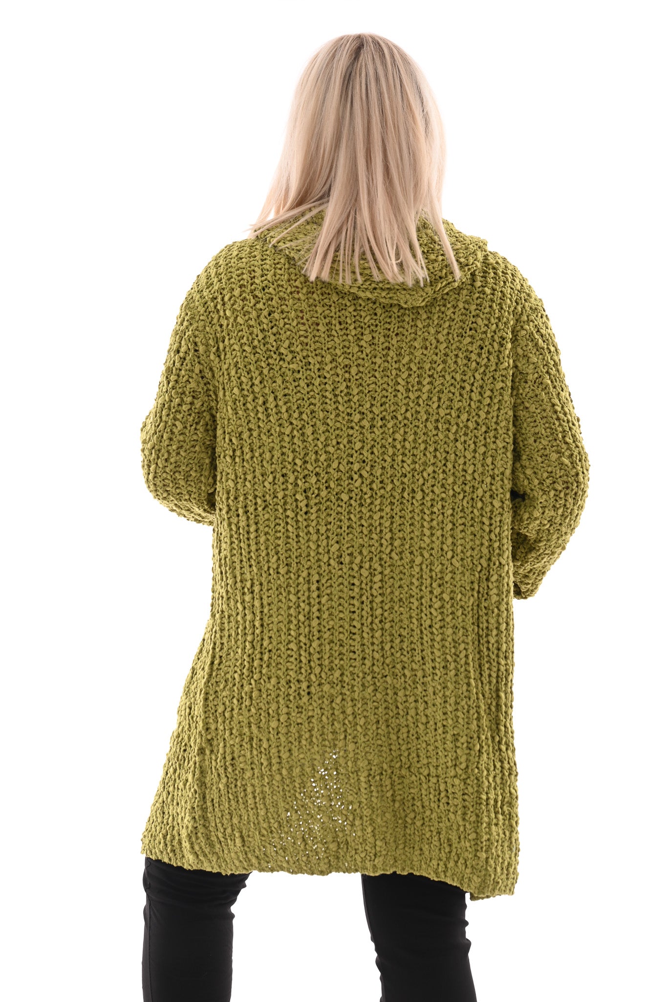 Half lang vest boucle met capuchon groen