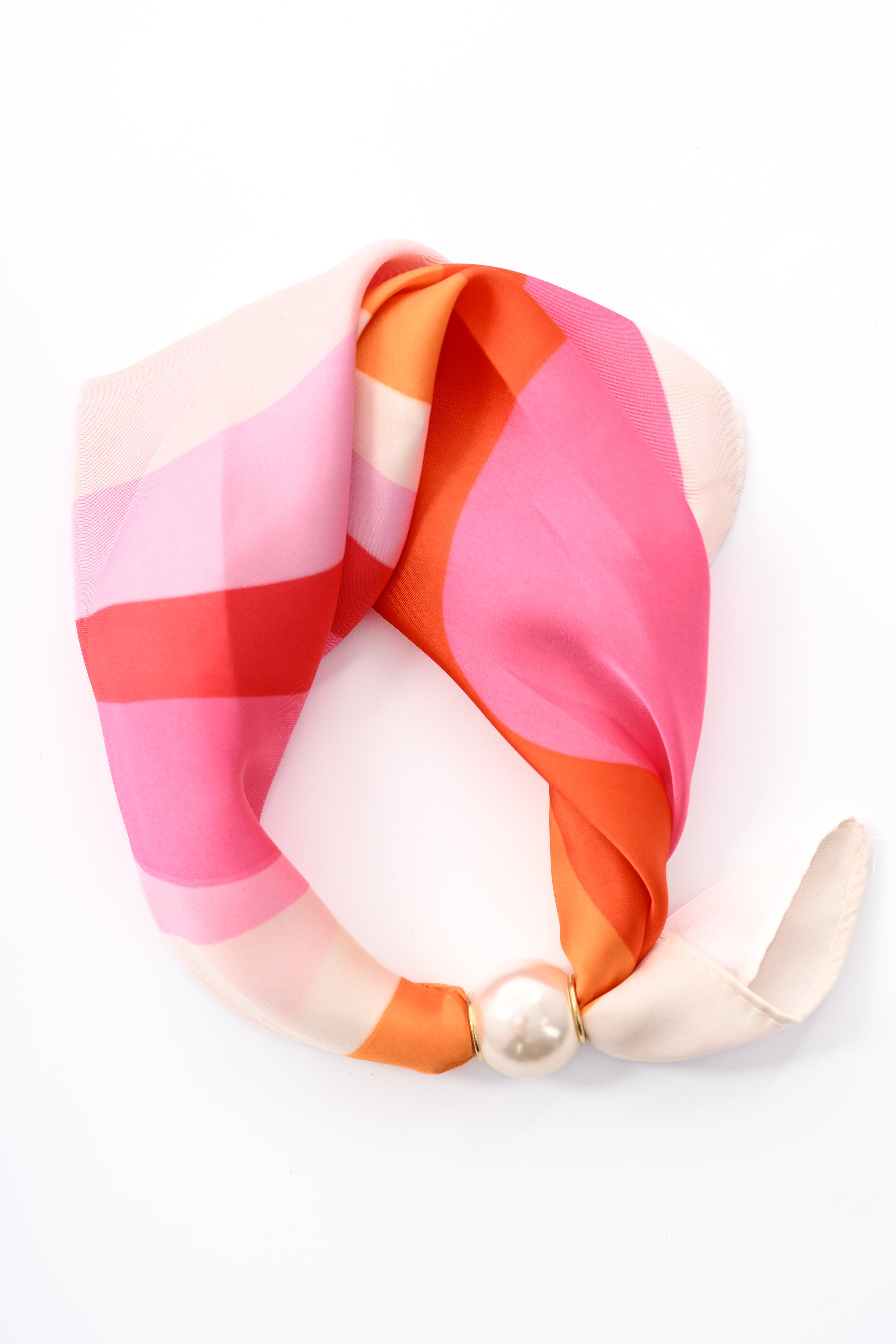 Kort sjaaltje parel met magneet kleurenmix oranje/fuchsia