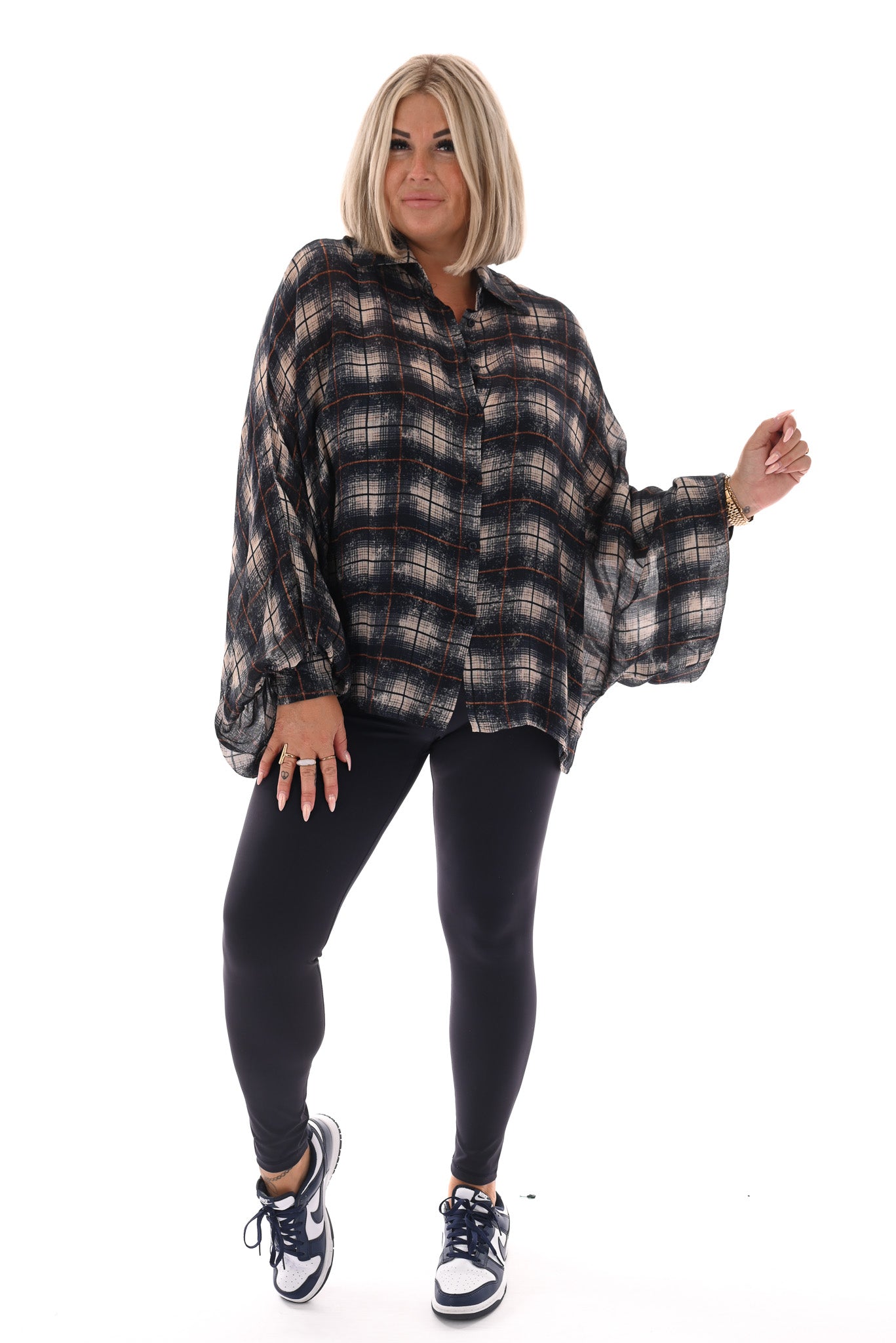 Houthakkers vleermuis blouse marineblauw