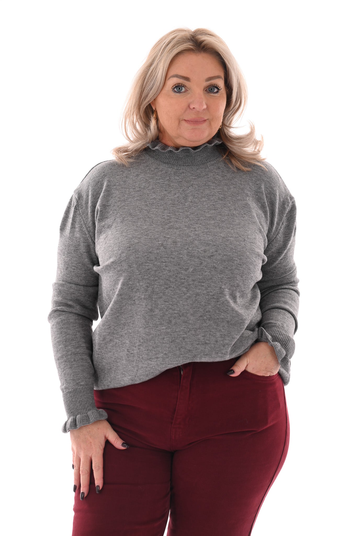 Basic trui roezelkraag grijs