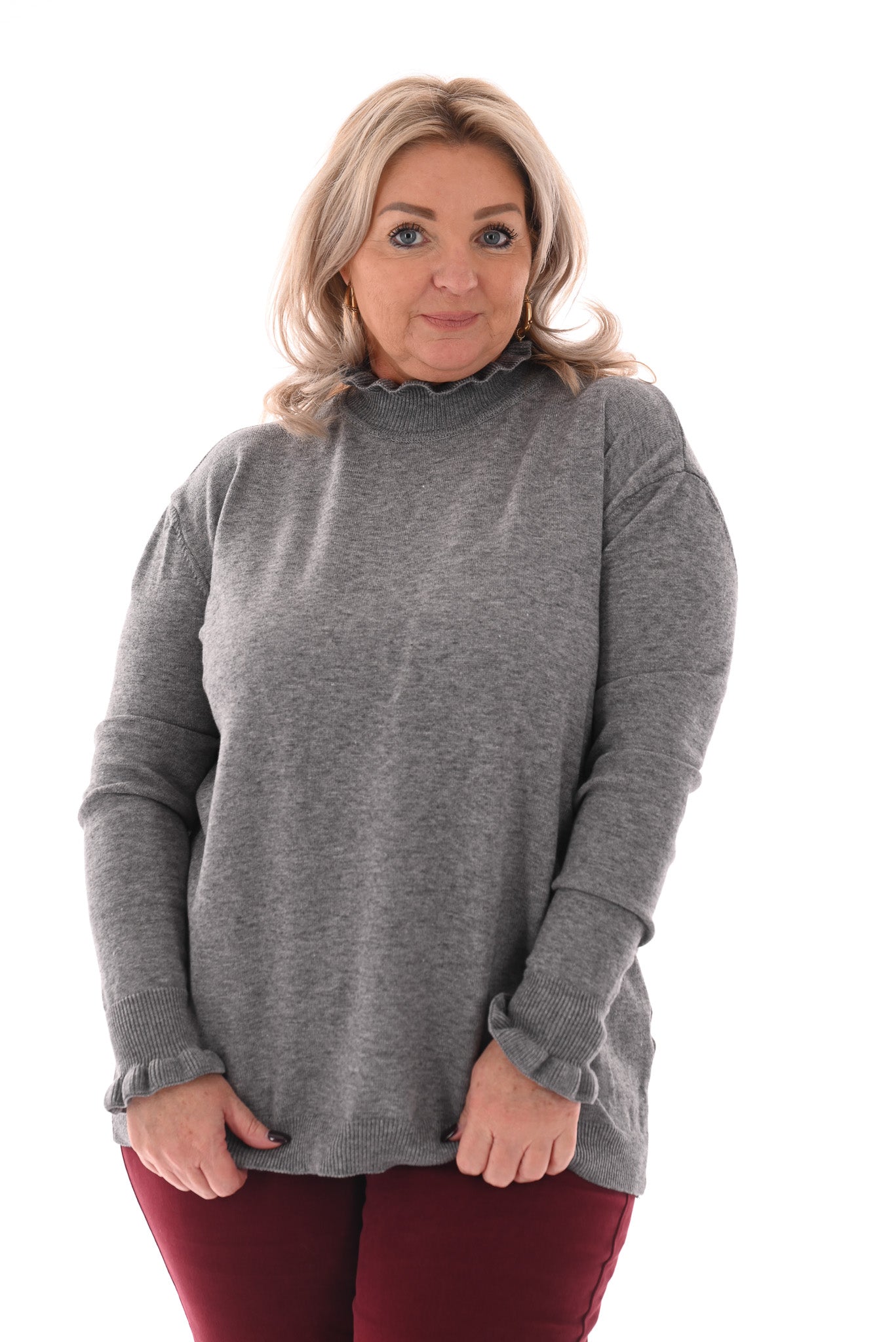 Basic trui roezelkraag grijs