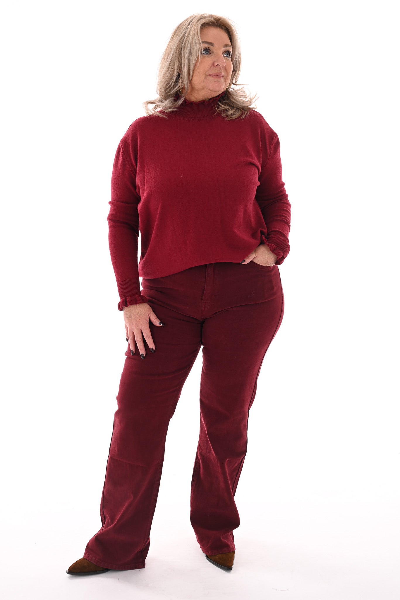 Basic trui roezelkraag bordeaux